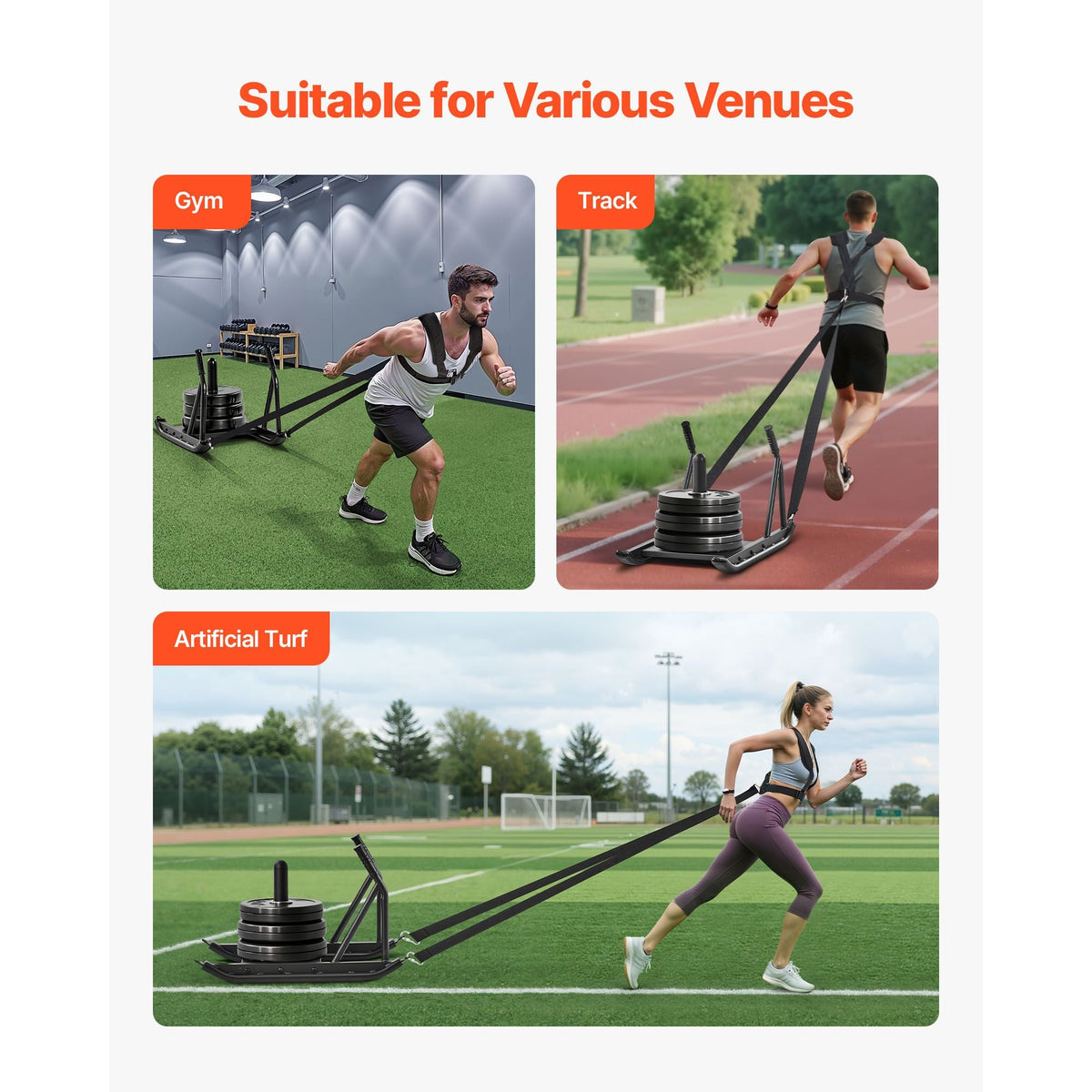 Weight Sled, Steel Power Sled, Fitness Strength Training Sleds for Athletic Exercise Speed Improvement, Workout Fitness Equipment with Handle, Compatible with 1/2 in Weight Plates, Black