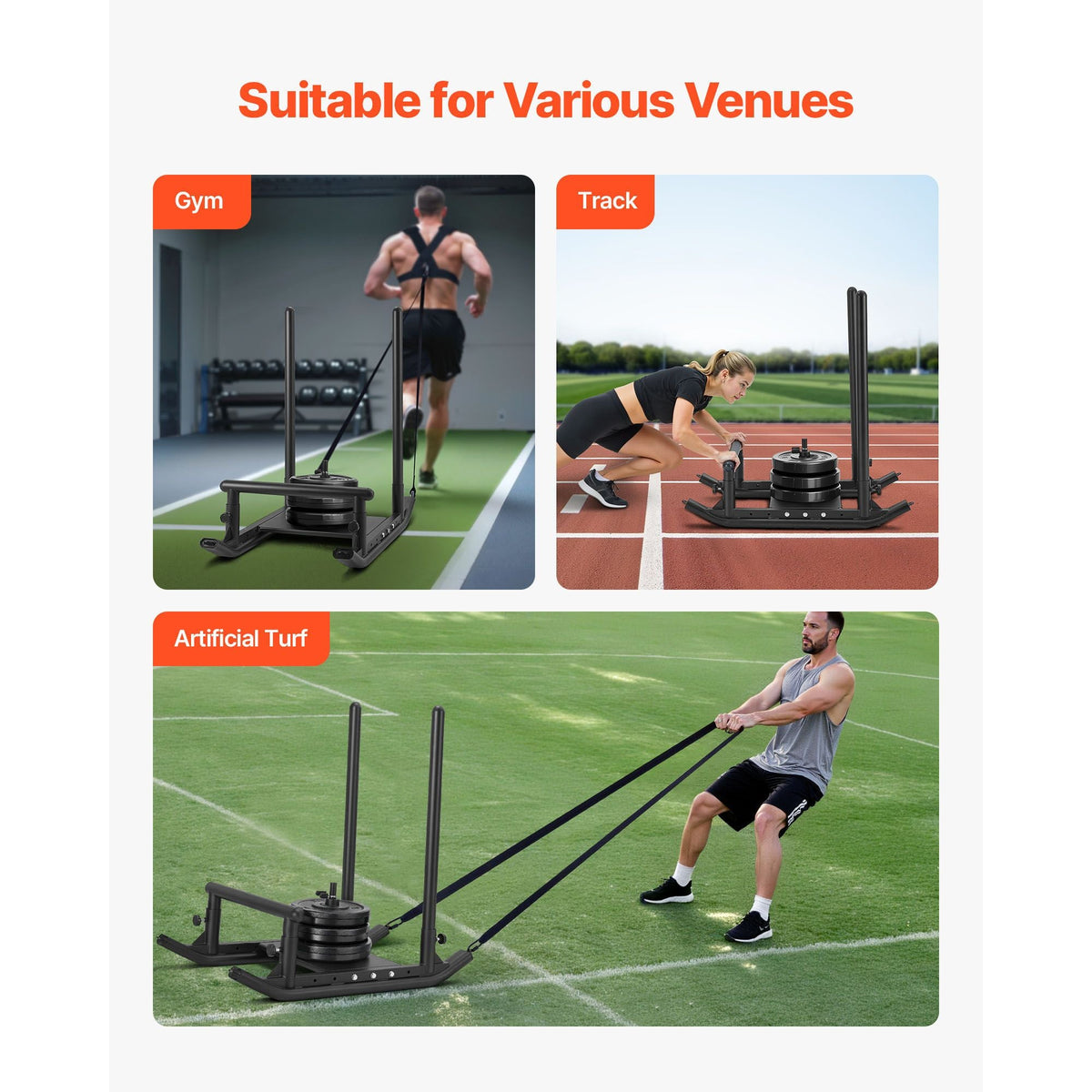 Weight Sled, Steel Power Sled, Fitness Strength Training Sleds for Athletic Exercise Speed Improvement, Workout Fitness Equipment with Handle, Compatible with 1/2 in Weight Plates, Black
