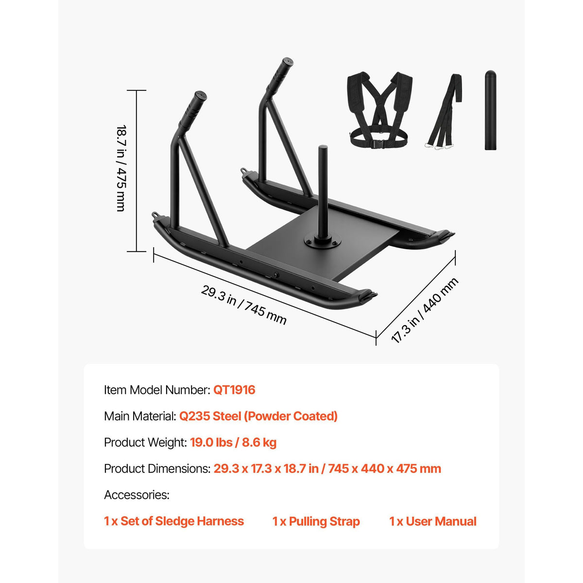 Weight Sled, Steel Power Sled, Fitness Strength Training Sleds for Athletic Exercise Speed Improvement, Workout Fitness Equipment with Handle, Compatible with 1/2 in Weight Plates, Black