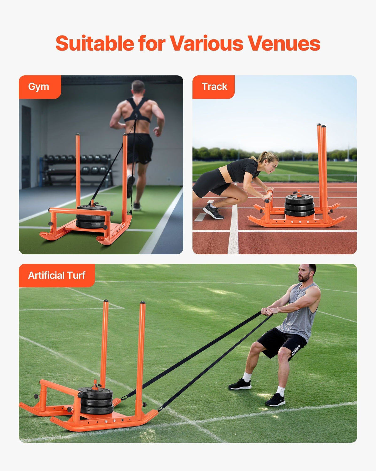 Weight Sled, Steel Power Sled, Fitness Strength Training Sleds for Athletic Exercise Speed Improvement, Workout Fitness Equipment with Handle, Compatible with 1/2 in Weight Plates, Orange