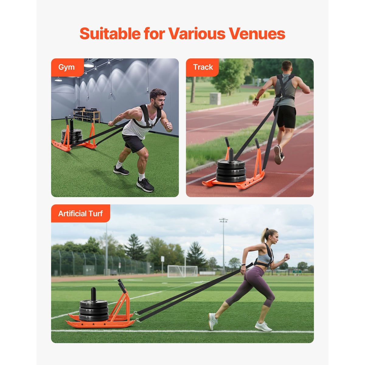 Weight Sled, Steel Power Sled, Fitness Strength Training Sleds for Athletic Exercise Speed Improvement, Workout Fitness Equipment with Handle, Compatible with 1/2 in Weight Plates, Orange
