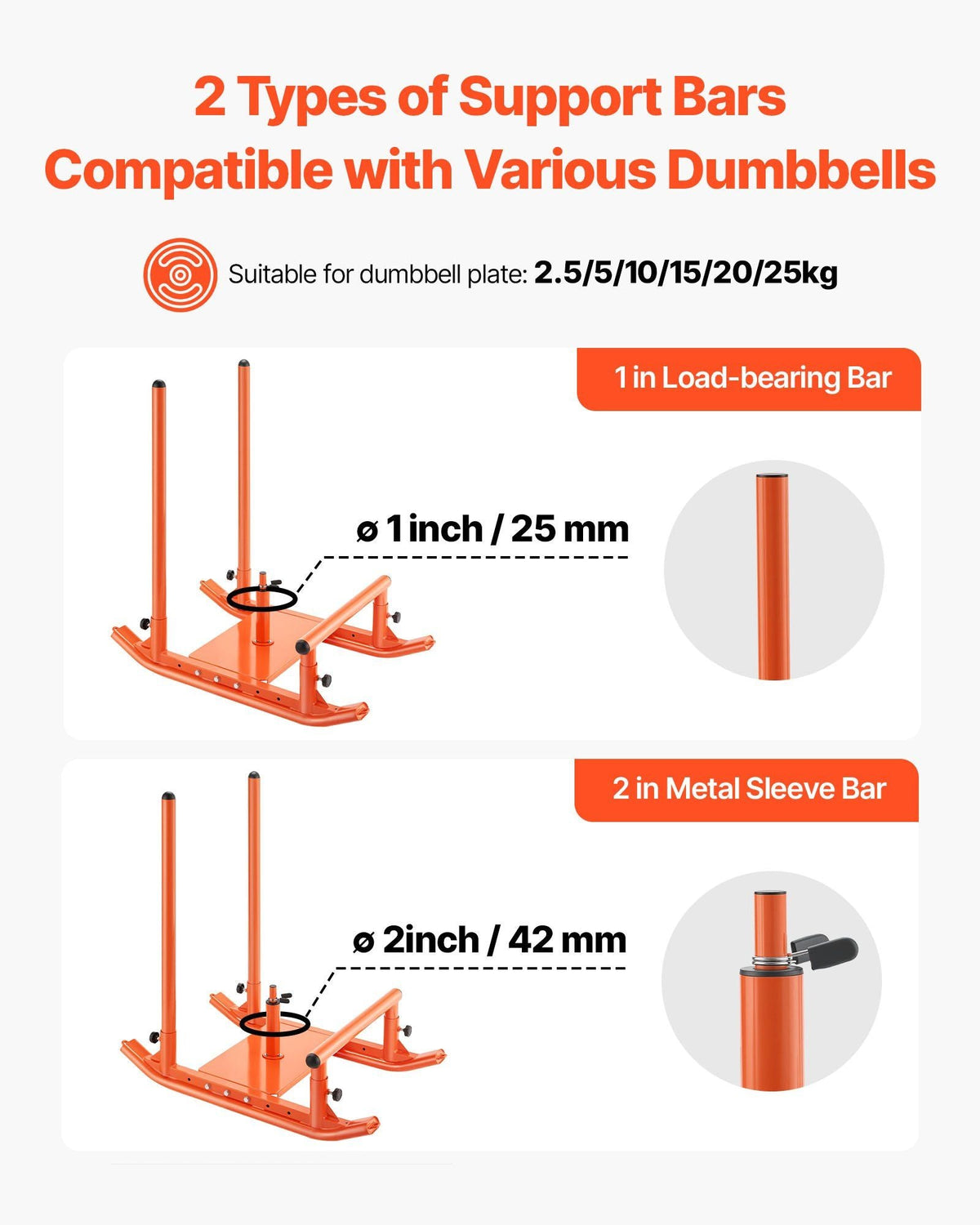 Weight Sled, Steel Power Sled, Fitness Strength Training Sleds for Athletic Exercise Speed Improvement, Workout Fitness Equipment with Handle, Compatible with 1/2 in Weight Plates, Orange