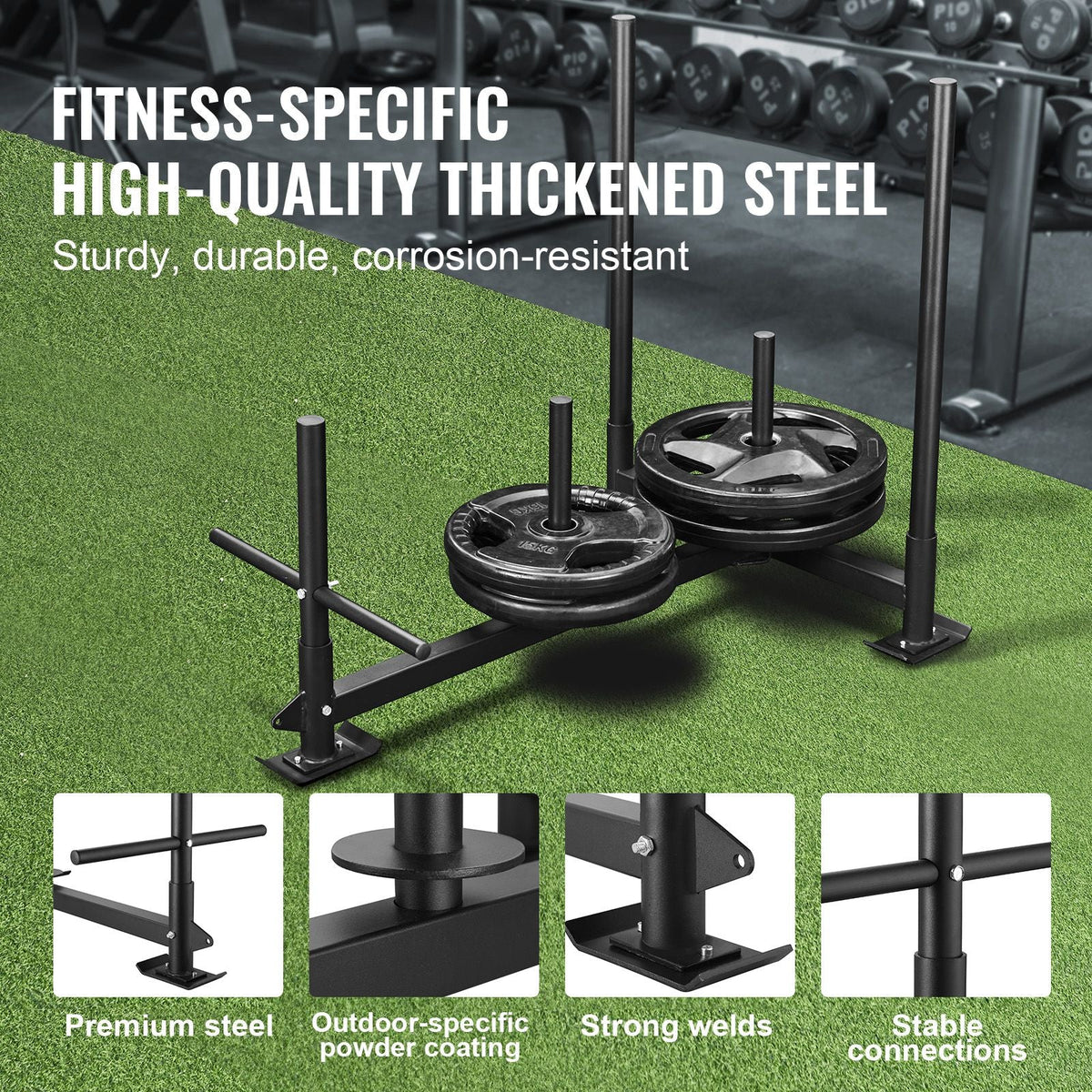 Weight Training Sled, Pull Push Power Sled with Handle, Fitness Strength Resistance Training, Steel Workout Equipment for Athletic Exercise & Speed Improvement, Fit for 2" Weight Plate, Black