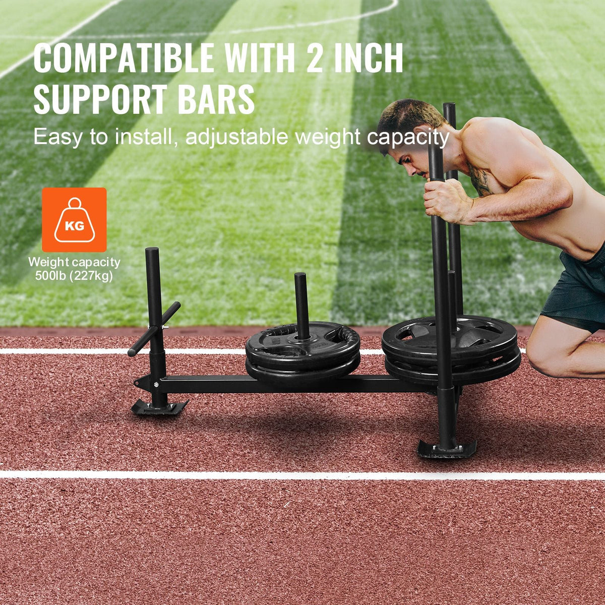 Weight Training Sled, Pull Push Power Sled with Handle, Fitness Strength Resistance Training, Steel Workout Equipment for Athletic Exercise & Speed Improvement, Fit for 2" Weight Plate, Black