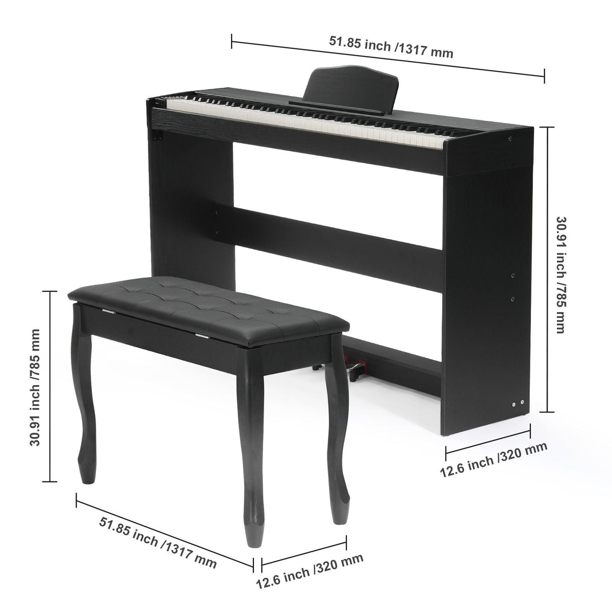 Weighted Digital Piano, 88 Key Fully Weighted Keys, Dual Keyboard & Speakers Simple Cabinet Bracket with Twin Bench Headphone 200 Tones & Rhythms, Support Bluetooth/USB/MIDI, for Teachers Lesson