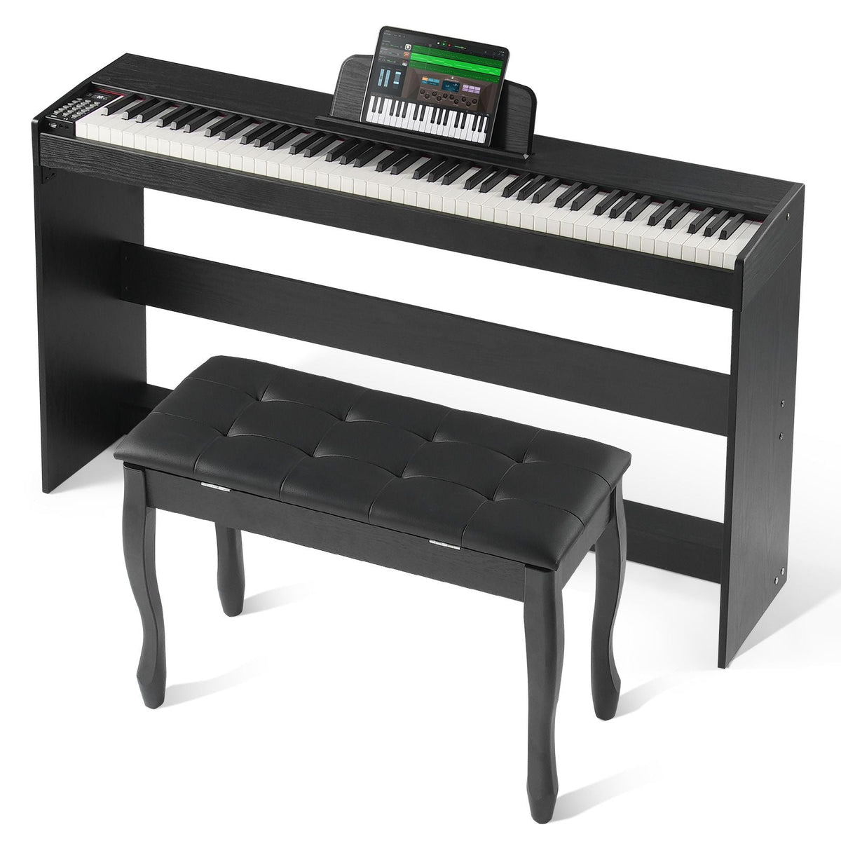 Weighted Digital Piano, 88 Key Fully Weighted Keys, Dual Keyboard & Speakers Simple Cabinet Bracket with Twin Bench Headphone 200 Tones & Rhythms, Support Bluetooth/USB/MIDI, for Teachers Lesson