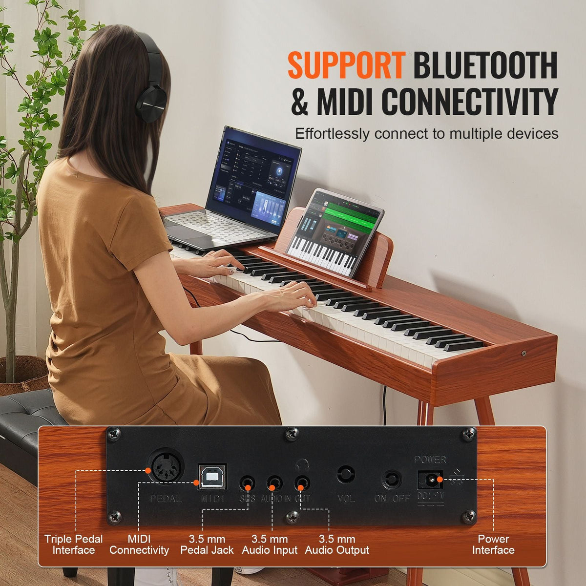 Weighted Digital Piano, 88 Key Fully Weighted Keys, Electric Piano Dual Keyboard & Speakers Four Legged Piano Stand with Headphone 200 Tones & Rhythms, Support Bluetooth/USB/MIDI, for Beginners