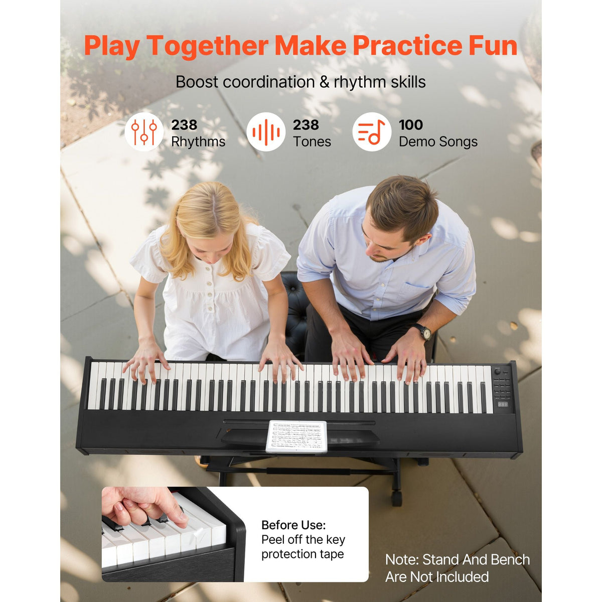 Weighted Digital Piano, 88 Keys Fully Weighted, Electric Piano Dual Keyboard & Speakers, with Sustain Pedal, Recording Function, 238 Tones, Wireless Connection, for Beginners, Without Stand