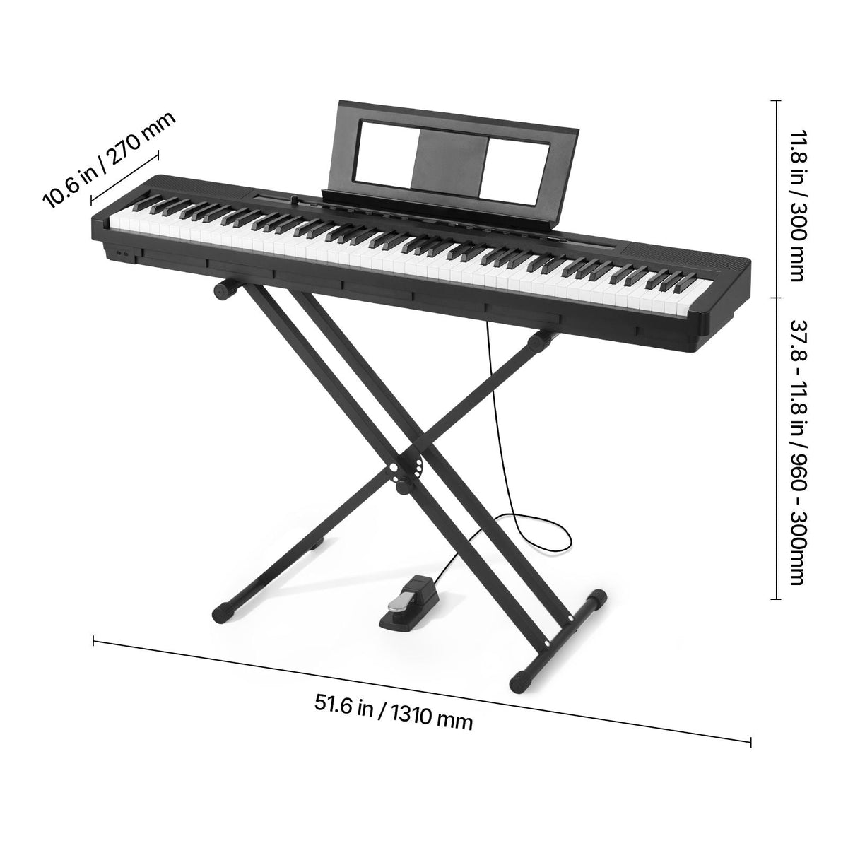 Weighted Digital Piano, 88 Keys Fully Weighted, Electric Piano Dual Keyboard & Speakers with X Stand, Sustain Pedal, Recording Function, 280 Tones, Wireless Connection, for Beginners, Black