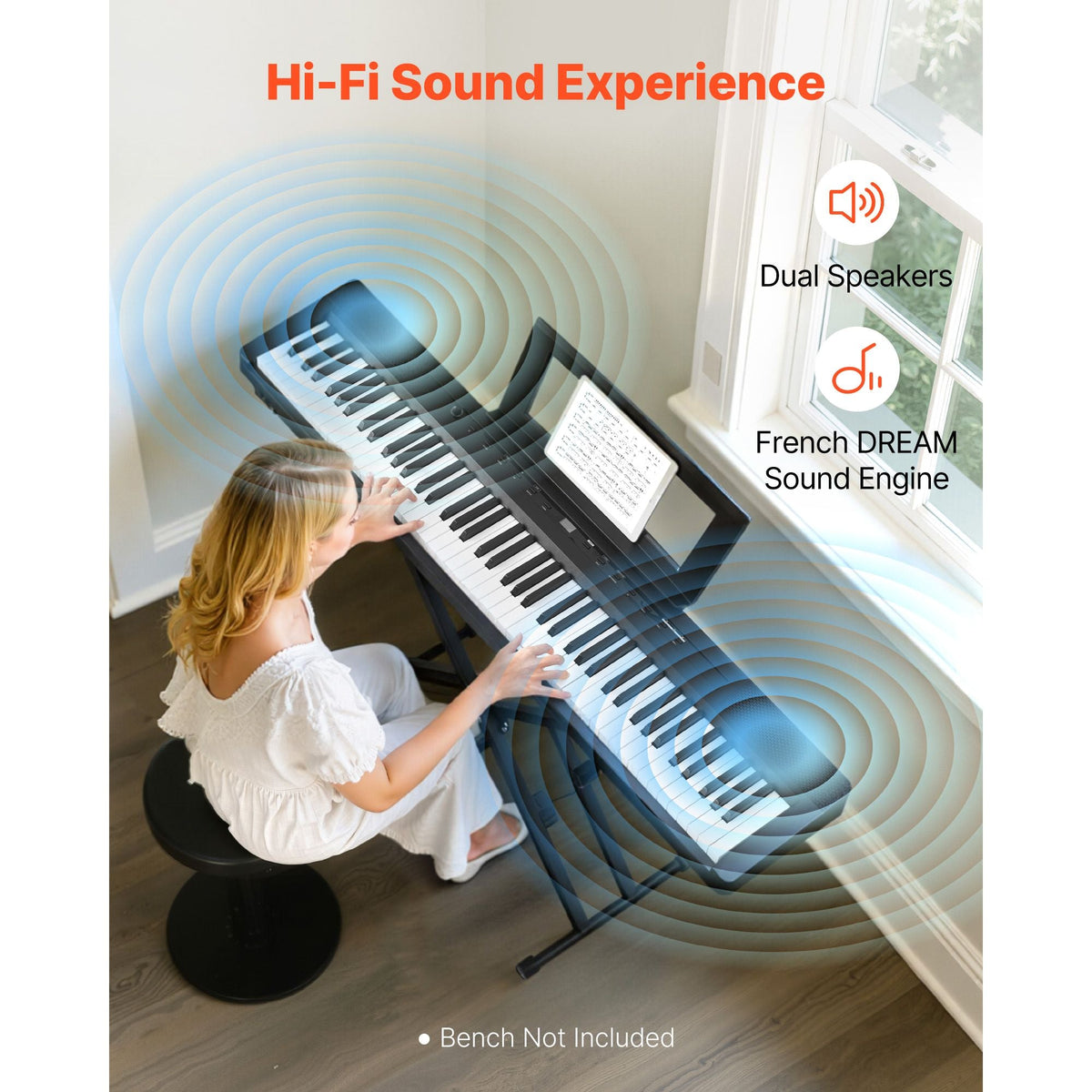 Weighted Digital Piano, 88 Keys Fully Weighted, Electric Piano Dual Keyboard & Speakers with X Stand, Sustain Pedal, Recording Function, 280 Tones, Wireless Connection, for Beginners, Black