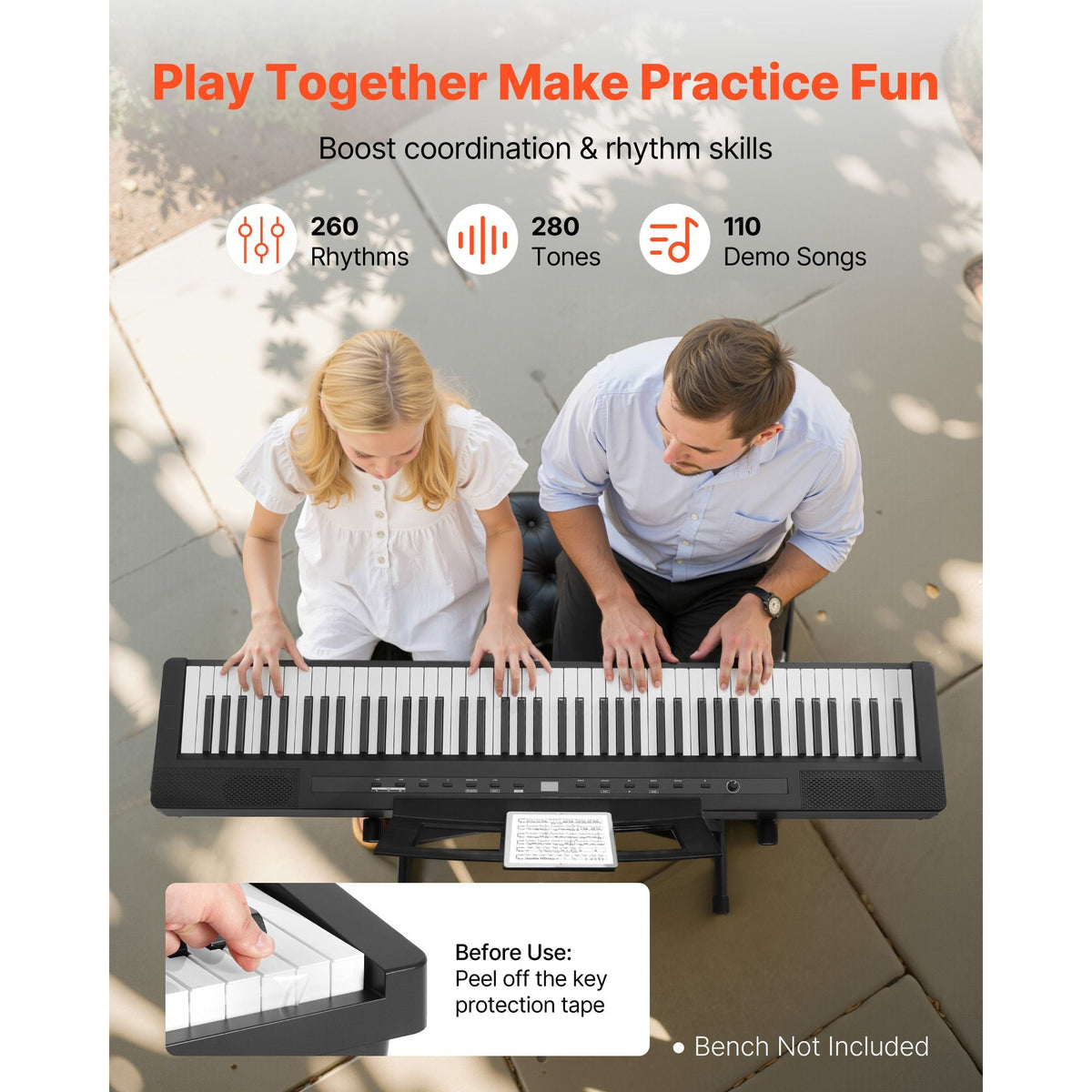 Weighted Digital Piano, 88 Keys Fully Weighted, Electric Piano Dual Keyboard & Speakers with X Stand, Sustain Pedal, Recording Function, 280 Tones, Wireless Connection, for Beginners, Black