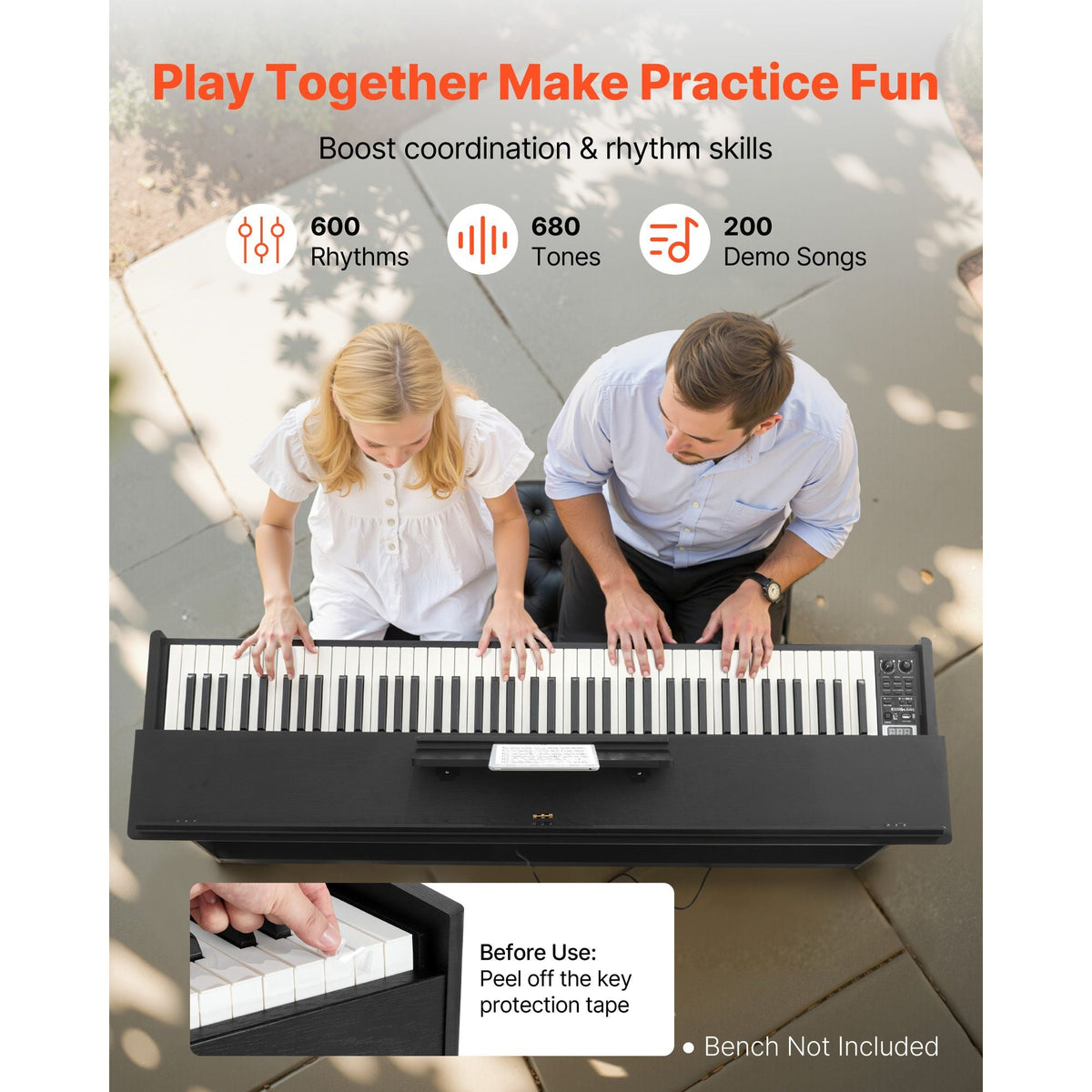 Weighted Digital Piano, 88 Keys Fully Weighted, Electric Piano Keyboard with Furniture Stand, Power Adapter, Triple Pedal, 680 Tones, Support Wireless Connection, with Headphones, for Beginners