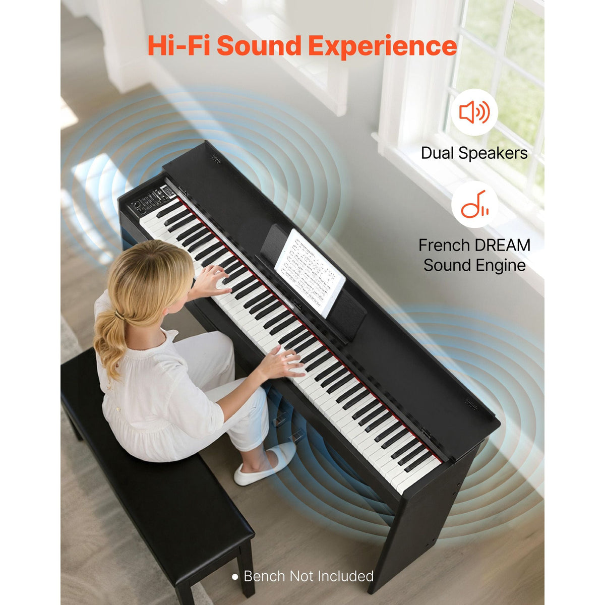 Weighted Digital Piano, 88 Keys Fully Weighted, Electric Piano Keyboard with Furniture Stand, Power Adapter, Triple Pedal, 680 Tones, Support Wireless Connection, with Headphones, for Beginners