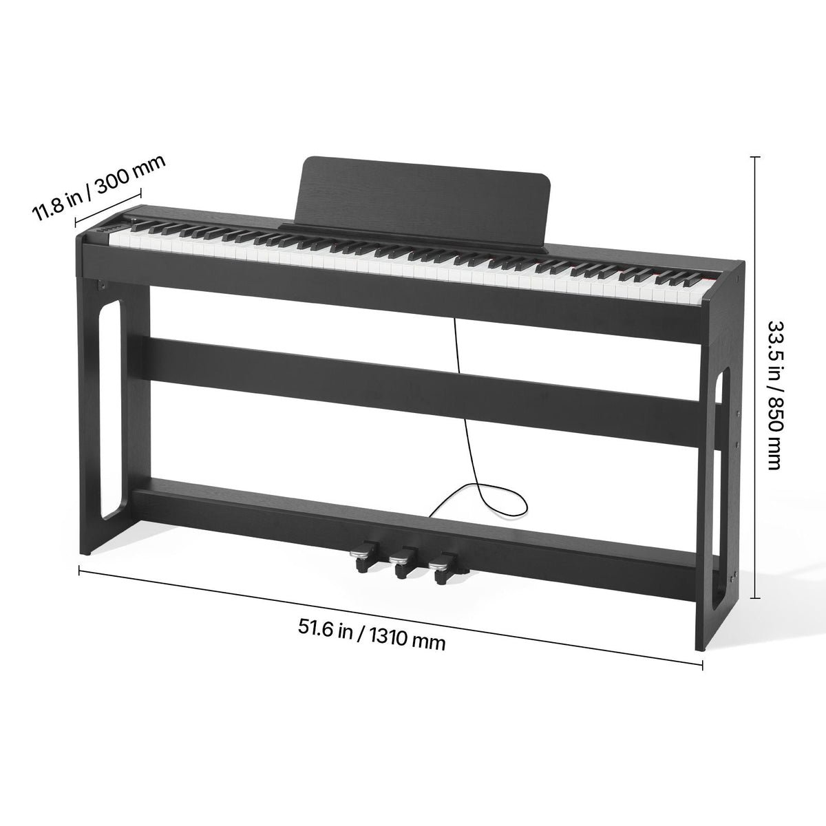 Weighted Digital Piano, 88 Keys Fully Weighted, Electric Piano Keyboard with Furniture Stand, Power Adapter, Triple Pedal, Record Function, 280 Tones, Wireless Connection, for Beginners, Black