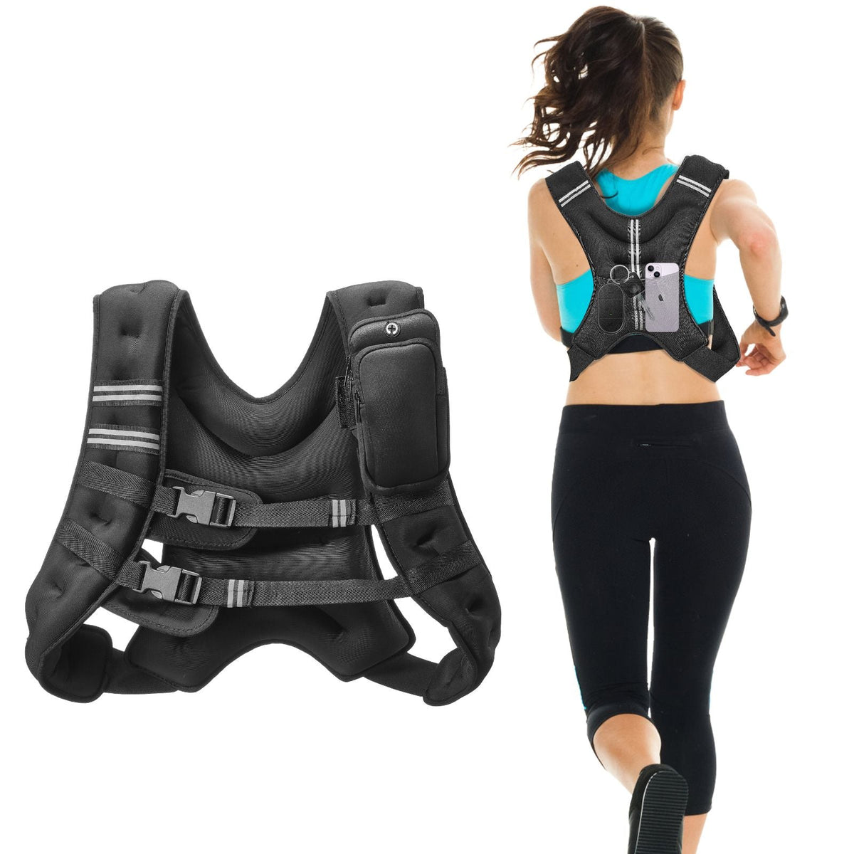 Weighted Vest, 20 lbs Weight Vest with Reflective Stripe, Adjustable Buckle Body Weight Vest for Men Women, Workout Equipment for Strength Training, Running, Jogging, Fitness, and Weight Loss