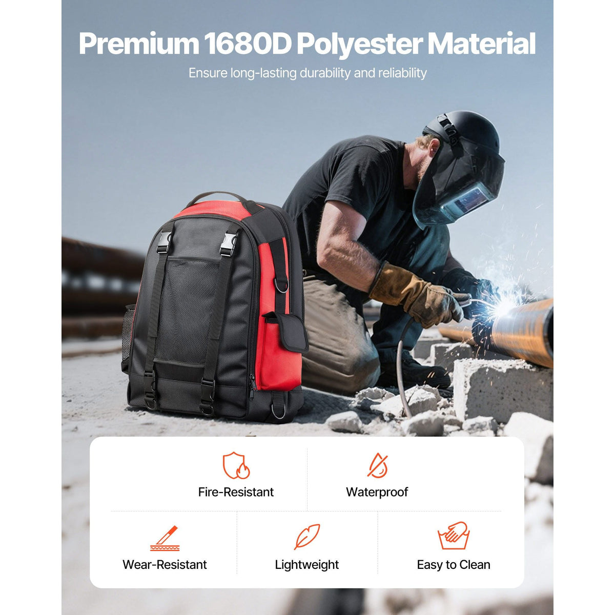 Welding Backpack, 25.2L Welder Backpack for Tools and Helmet, 1680D High-Density Polyester Extreme Gear Pack with Helmet Bag, Multi-Purpose Gear Storage Bag for Welding, Outdoor Camping, Hiking