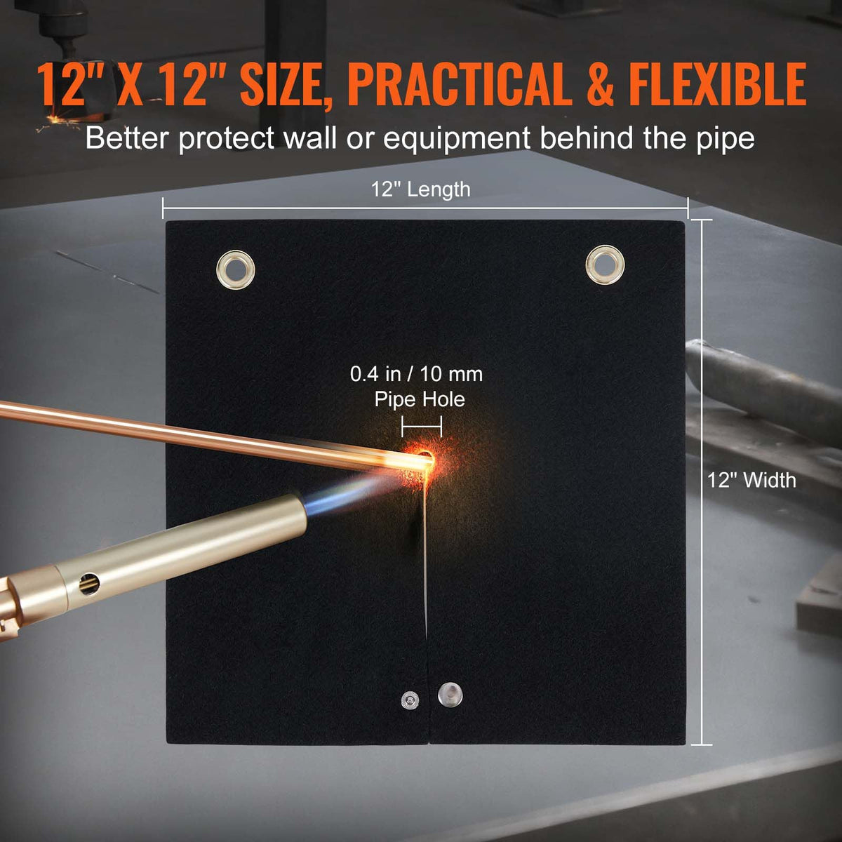 Welding Blanket, 12" x 12" Carbon Fiber Heat Shield Welding Mat, Up To 1800 F Heat Resistant, Flame Protector Pad Plumbing Hole Propane Torch, Soldering Pad with Metal Grommets for Copper Pipe