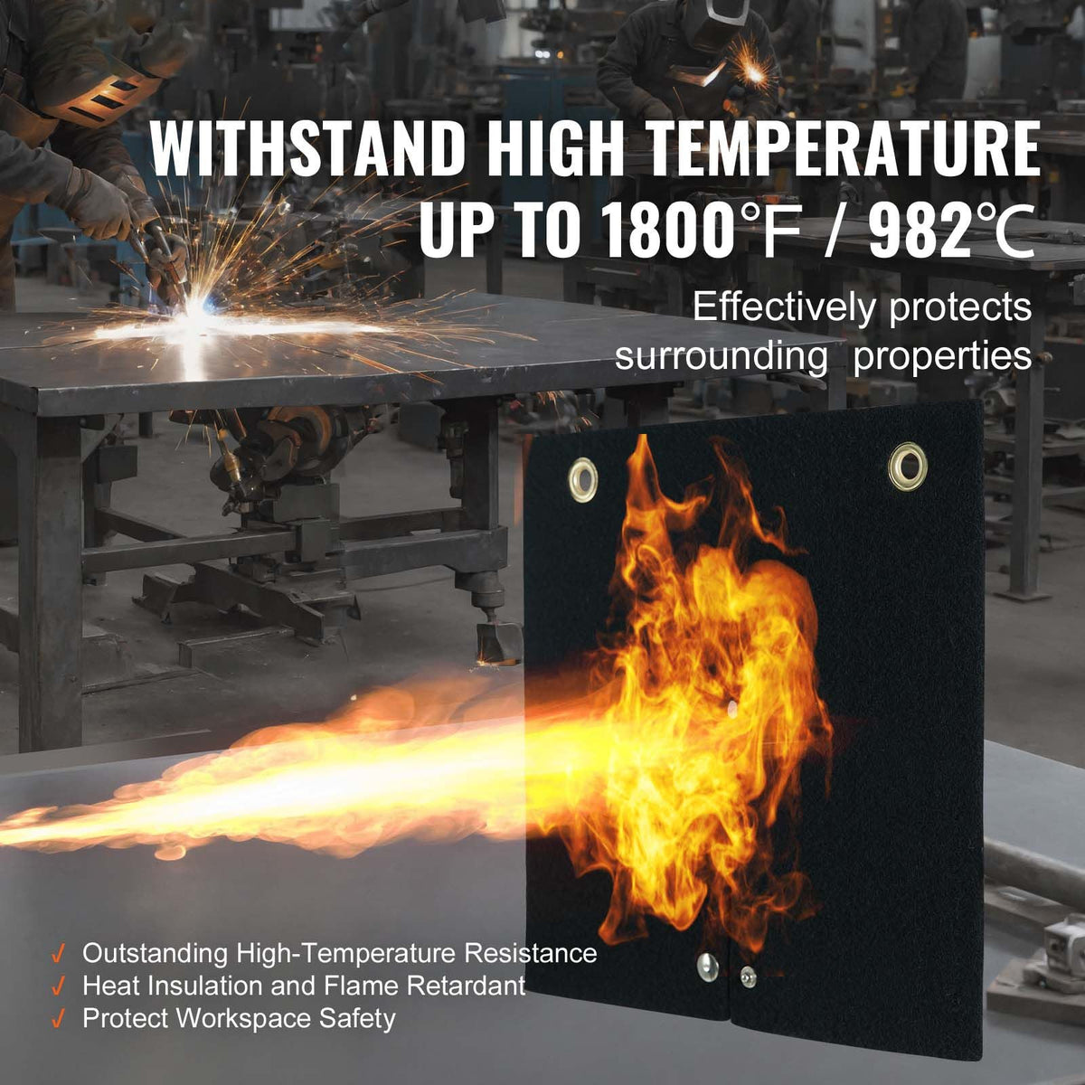 Welding Blanket, 12" x 12" Carbon Fiber Heat Shield Welding Mat, Up To 1800 F Heat Resistant, Flame Protector Pad Plumbing Hole Propane Torch, Soldering Pad with Metal Grommets for Copper Pipe