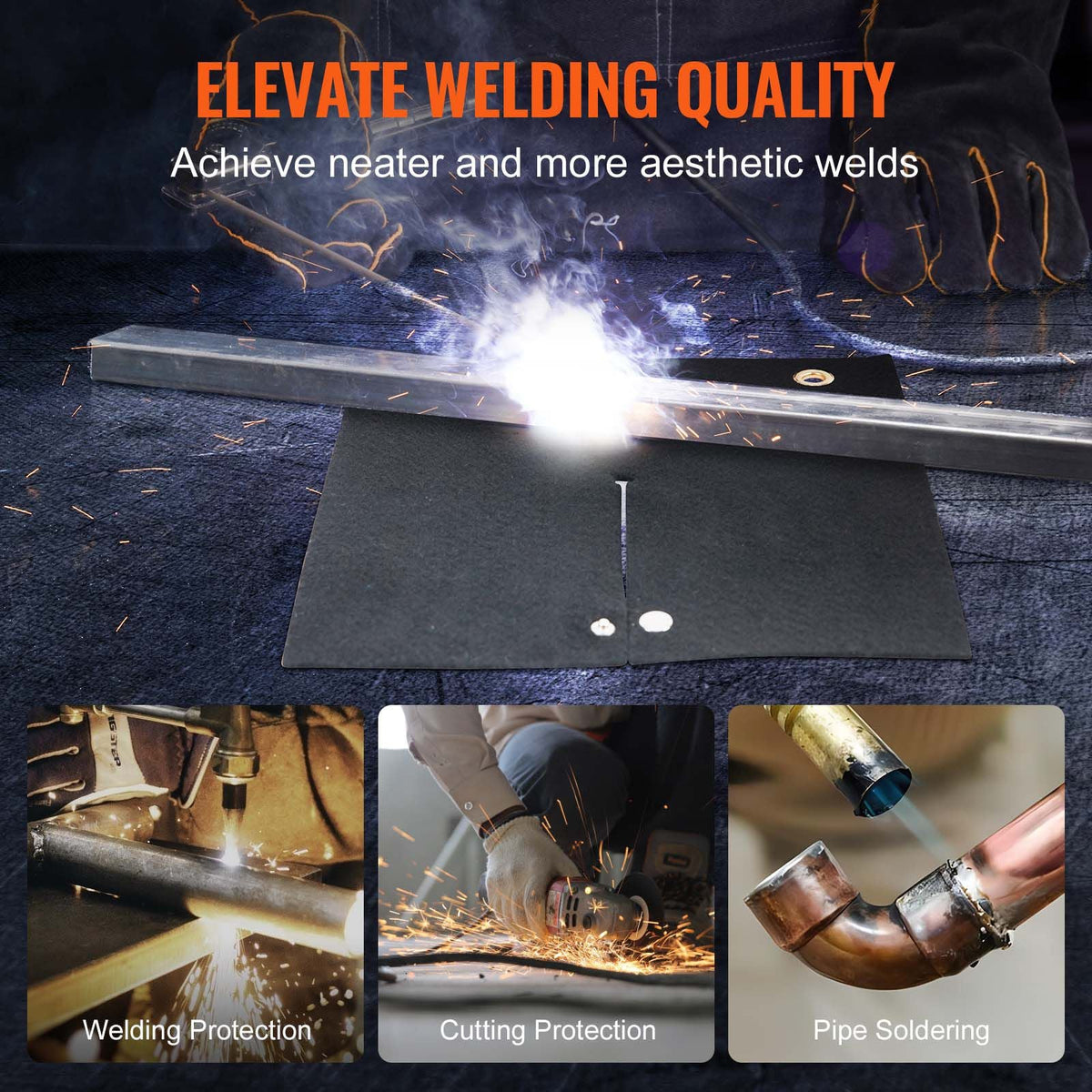 Welding Blanket, 12" x 12" Carbon Fiber Heat Shield Welding Mat, Up To 1800 F Heat Resistant, Flame Protector Pad Plumbing Hole Propane Torch, Soldering Pad with Metal Grommets for Copper Pipe