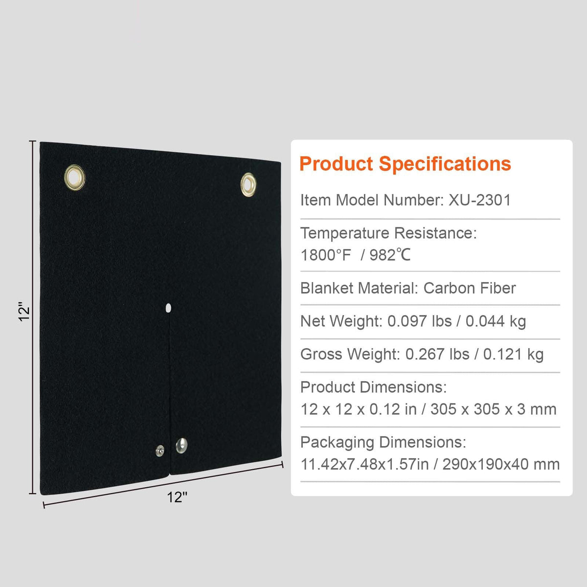 Welding Blanket, 12" x 12" Carbon Fiber Heat Shield Welding Mat, Up To 1800 F Heat Resistant, Flame Protector Pad Plumbing Hole Propane Torch, Soldering Pad with Metal Grommets for Copper Pipe
