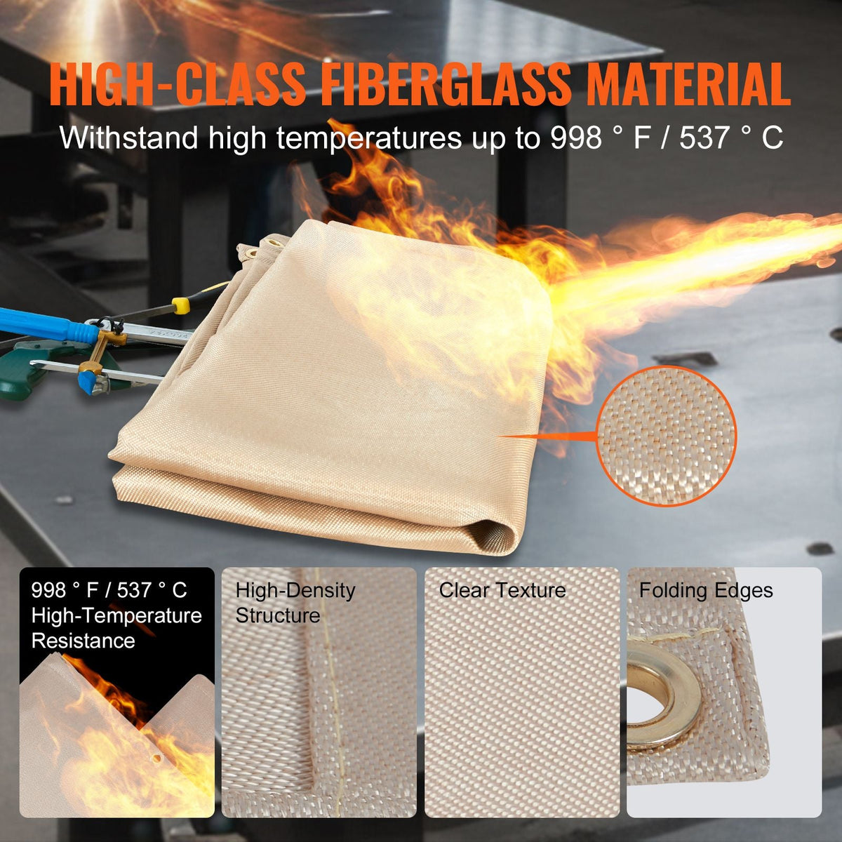 Welding Blanket 2 Pack, 6FT x 8FT Heat Treated Welding Blanket, Up To 998 F Heat Resistant Blanket Set, Heavy-Duty Fiberglass Flame Retardant Insulation Welding Mat Cover with Metal Grommets