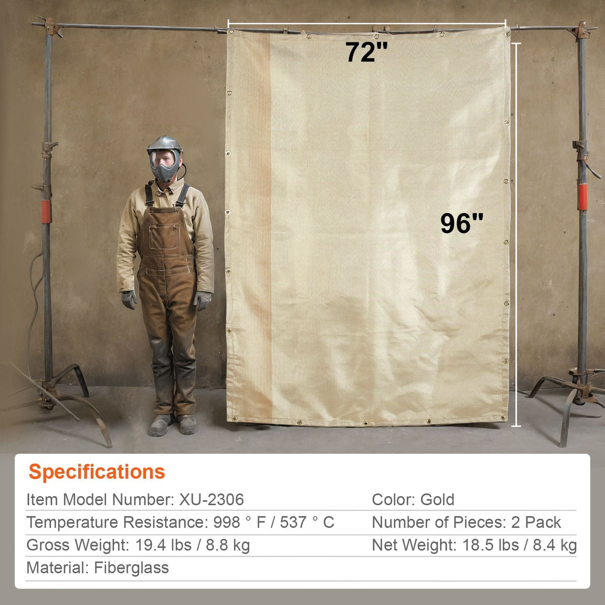Welding Blanket 2 Pack, 6FT x 8FT Heat Treated Welding Blanket, Up To 998 F Heat Resistant Blanket Set, Heavy-Duty Fiberglass Flame Retardant Insulation Welding Mat Cover with Metal Grommets