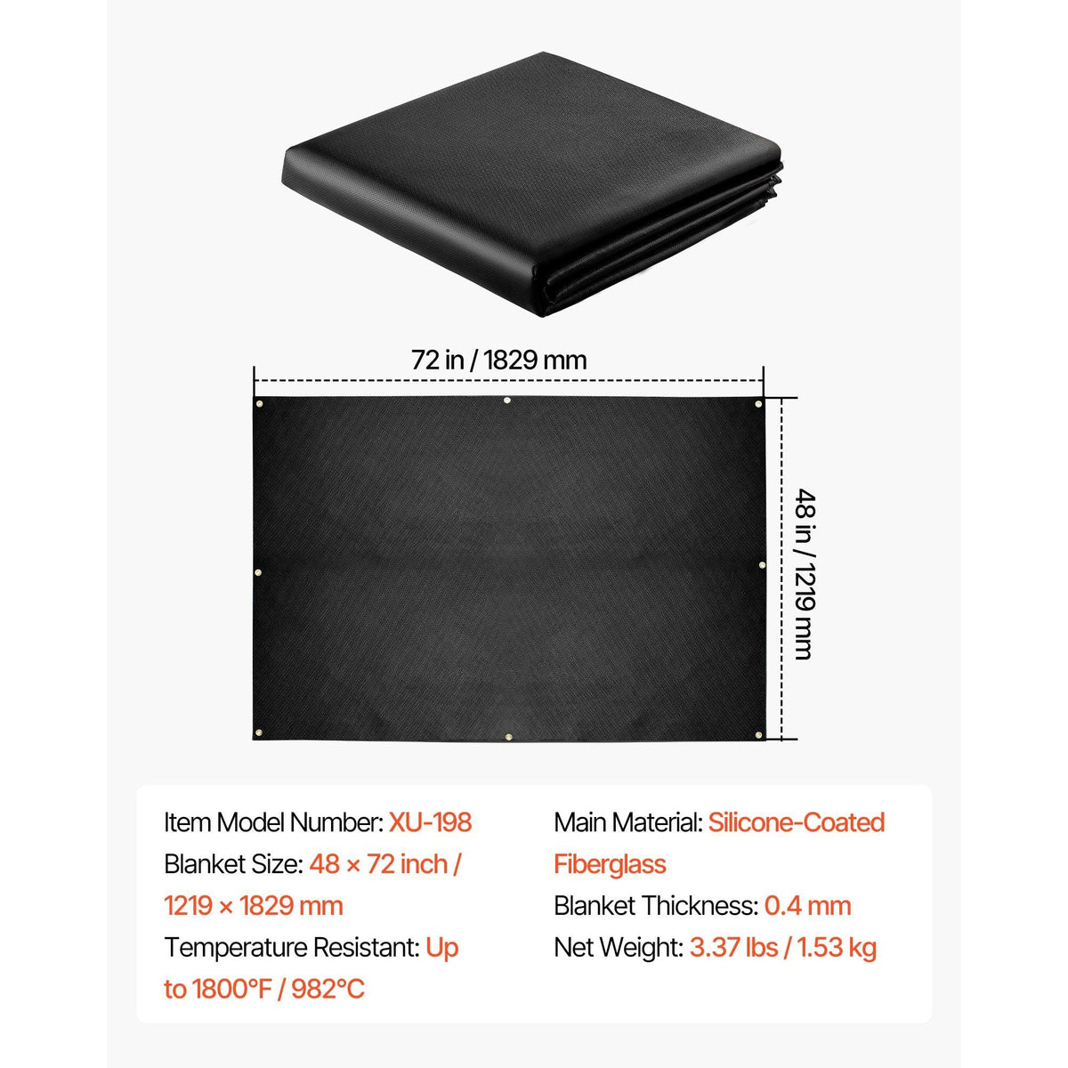 Welding Blanket, 4 x 6 FT Silicone Coated Fiberglass Welding Blanket, Up to 1800 F Heat Resistant Safety Protection Blankets, Flame Retardant Fireproof Insulation Mat with Metal Grommets