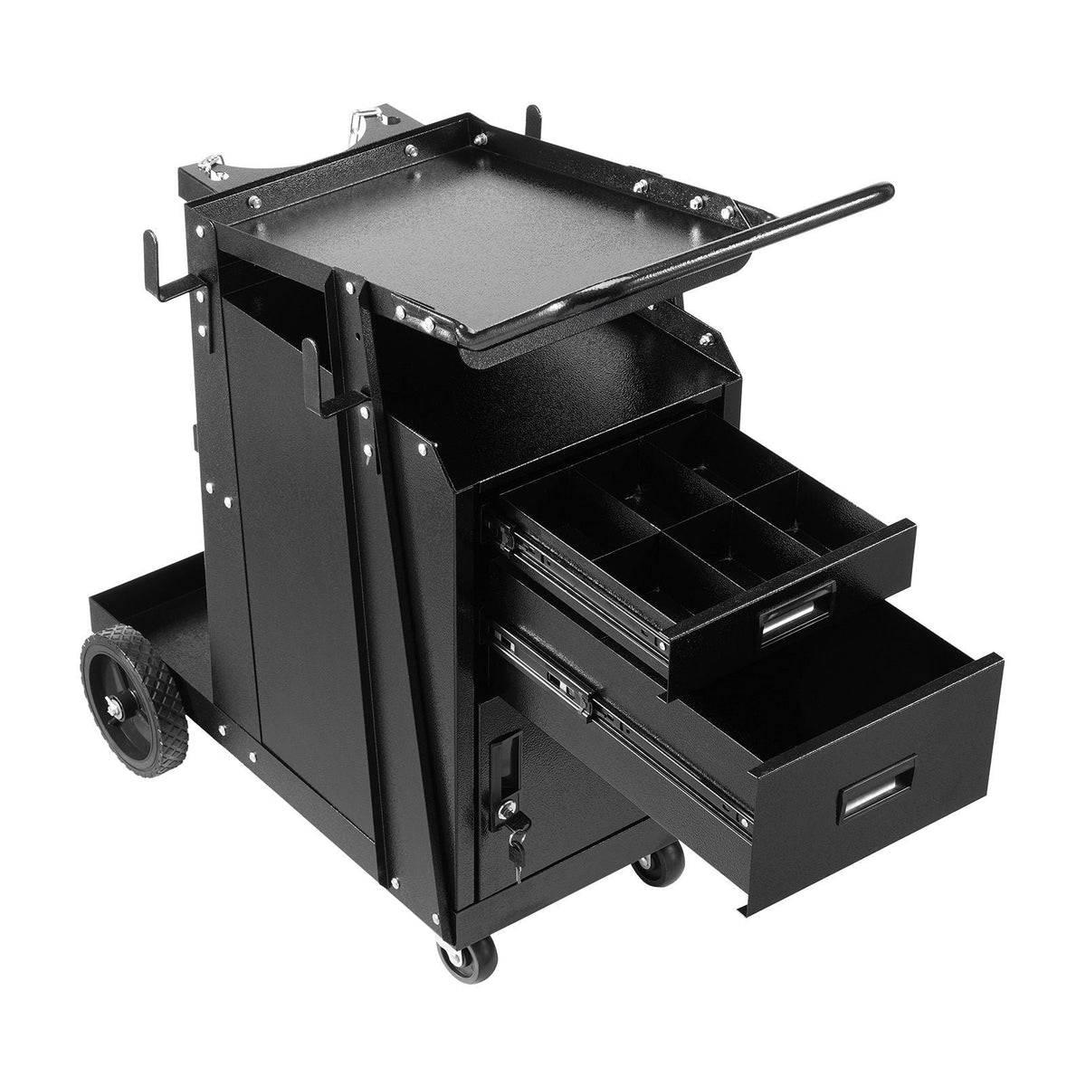 Welding Cart, 2 Drawers Welder Cart Heavy Duty with Anti-Theft Lockable Cabinet, 350LBS Static Weight Capacity, 360° Swivel Wheels, Tank Storage Safety Chains for MIG TIG Welder, Plasma Cutter