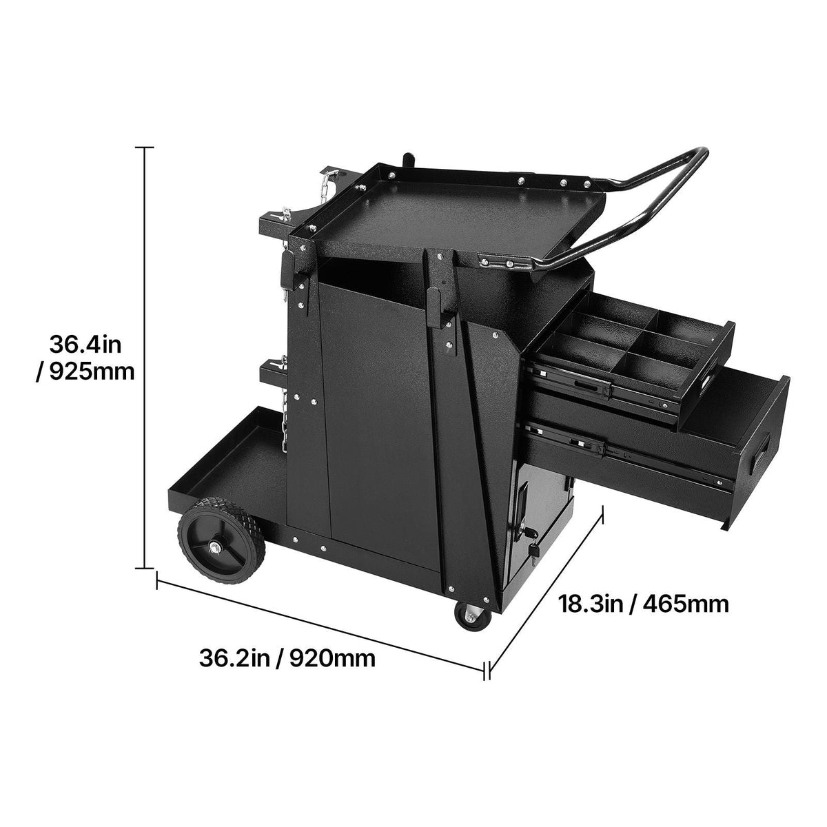 Welding Cart, 2 Drawers Welder Cart Heavy Duty with Anti-Theft Lockable Cabinet, 350LBS Static Weight Capacity, 360° Swivel Wheels, Tank Storage Safety Chains for MIG TIG Welder, Plasma Cutter