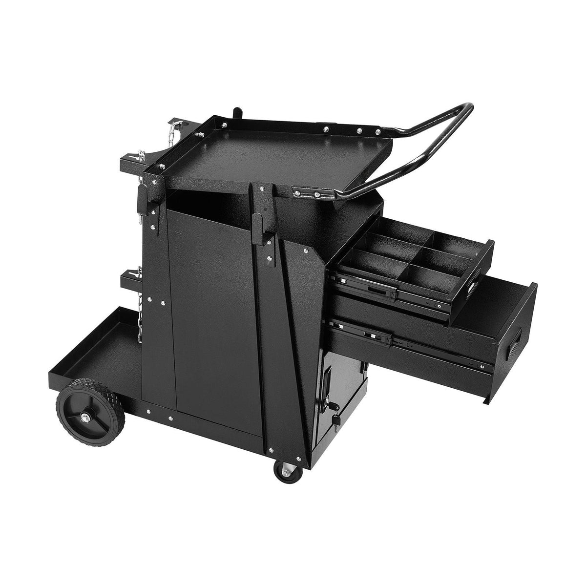 Welding Cart, 2 Drawers Welder Cart Heavy Duty with Anti-Theft Lockable Cabinet, 350LBS Static Weight Capacity, 360° Swivel Wheels, Tank Storage Safety Chains for MIG TIG Welder, Plasma Cutter