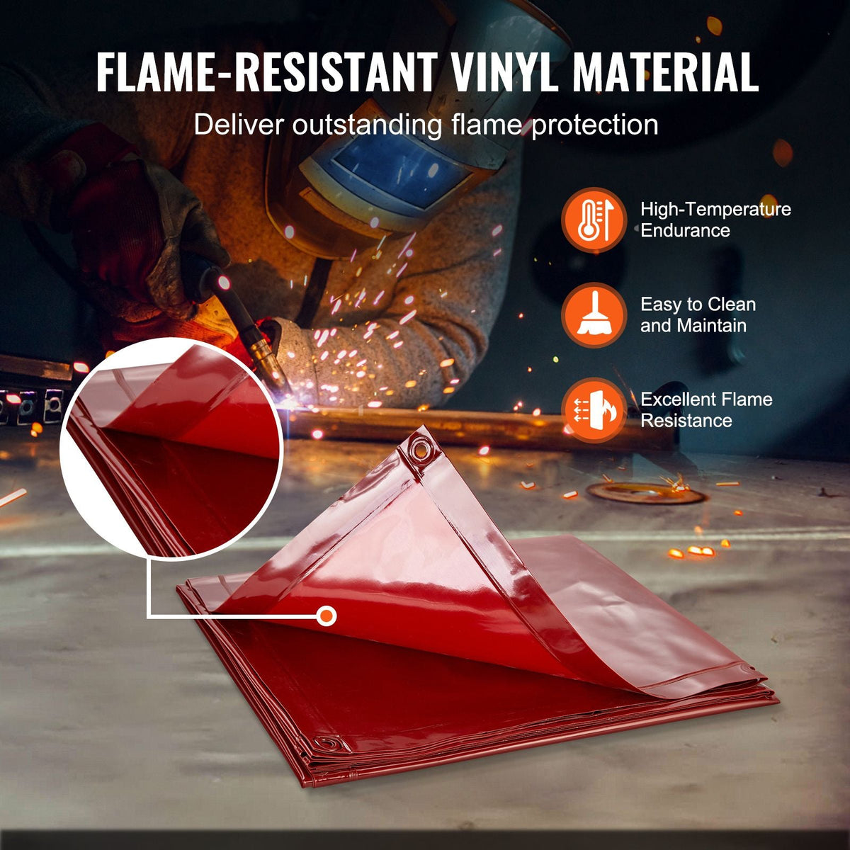 Welding Curtain Screen, 6 x 6 FT Hanging Welding Curtain Wall, Flame-Resistant Vinyl Welding Protection Screens with 6-Level UV Protection & Hanging Holes, Portable for Workshop/Industrial Use