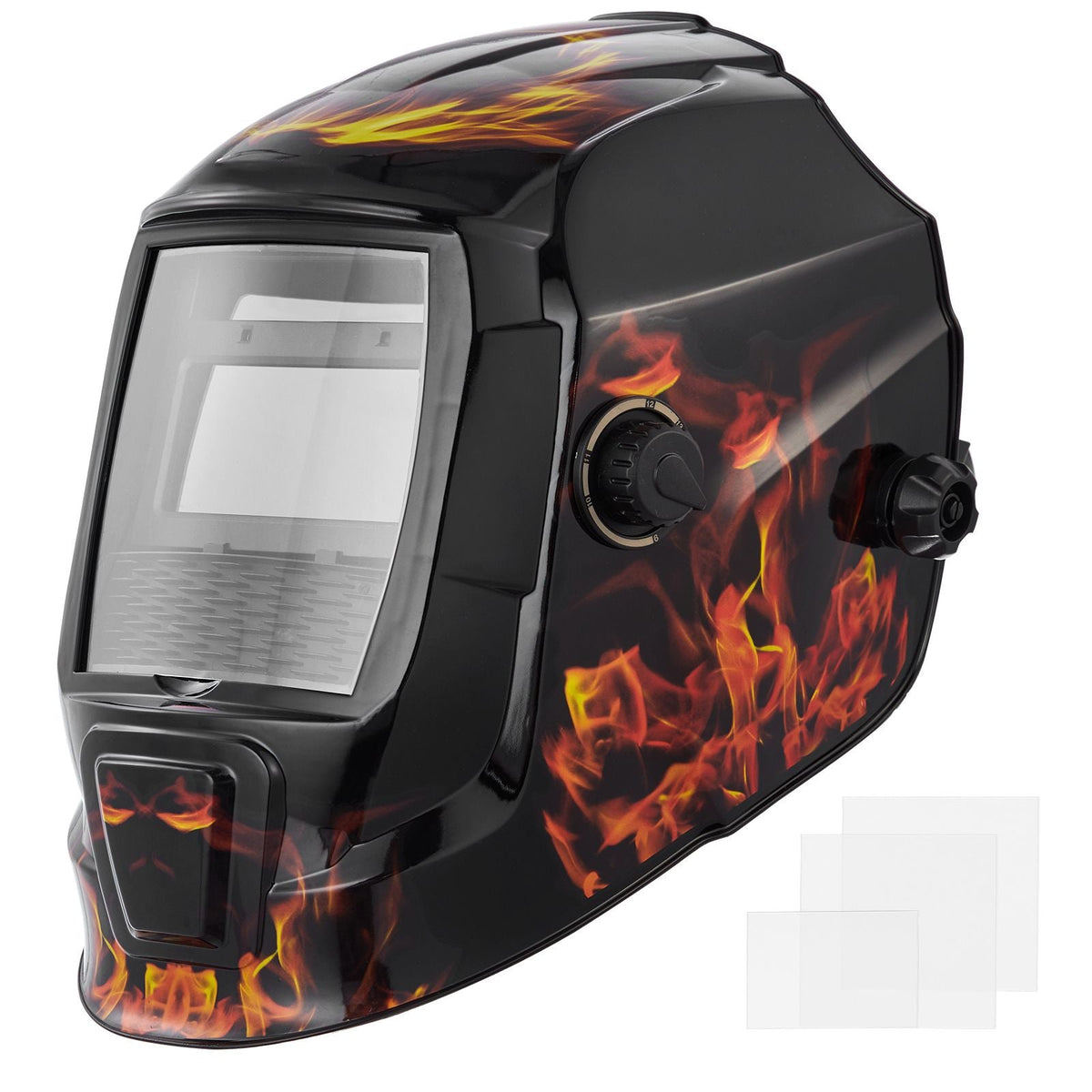 Welding Helmet Auto Darkening, 3.66" x 1.69" True Color Welding Hood, Solar-Powered Welder Mask 2 Arc Sensors, Shade 4/9-13 for TIG MIG ARC Weld Grinding - CRIUS Series (Yellow Flame Pattern)