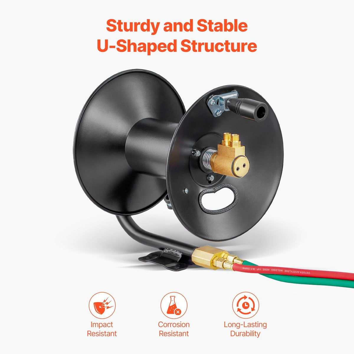 Welding Hose Reel, Hand Crank Rewind Hose Reel with 3FT Lead-in Hose and 9/16"-18 B Fittings, Ceiling/Wall Mount Heavy Duty Steel Reel for Workshops Garages (Welding Hose Not Included)