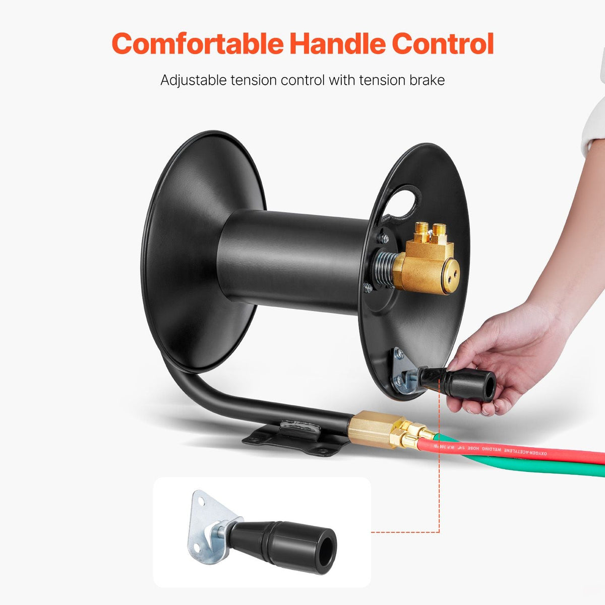 Welding Hose Reel, Hand Crank Rewind Hose Reel with 3FT Lead-in Hose and 9/16"-18 B Fittings, Ceiling/Wall Mount Heavy Duty Steel Reel for Workshops Garages (Welding Hose Not Included)