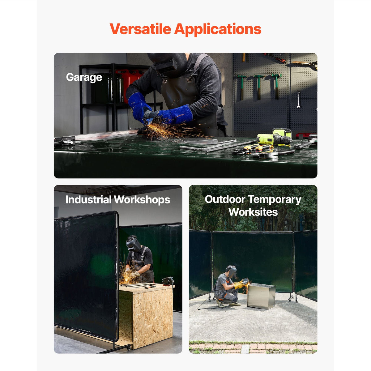 Welding Screen with Frame, 3-Panel 6 x 8 FT Welding Curtain Screen, Flame-Resistant Vinyl Safety Protection Screens with 12 Wheels & 6-Level UV Protection for Workshop/Industrial Use, Dark Green