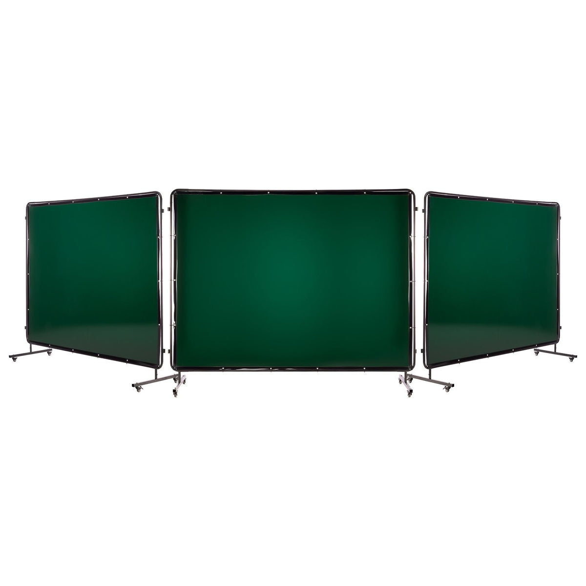 Welding Screen with Frame, 3-Panel 6 x 8 FT Welding Curtain Screen, Flame-Resistant Vinyl Safety Protection Screens with 12 Wheels & 6-Level UV Protection for Workshop/Industrial Use, Dark Green