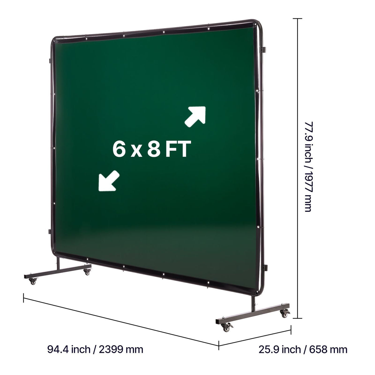 Welding Screen with Frame, 3-Panel 6 x 8 FT Welding Curtain Screen, Flame-Resistant Vinyl Safety Protection Screens with 12 Wheels & 6-Level UV Protection for Workshop/Industrial Use, Dark Green