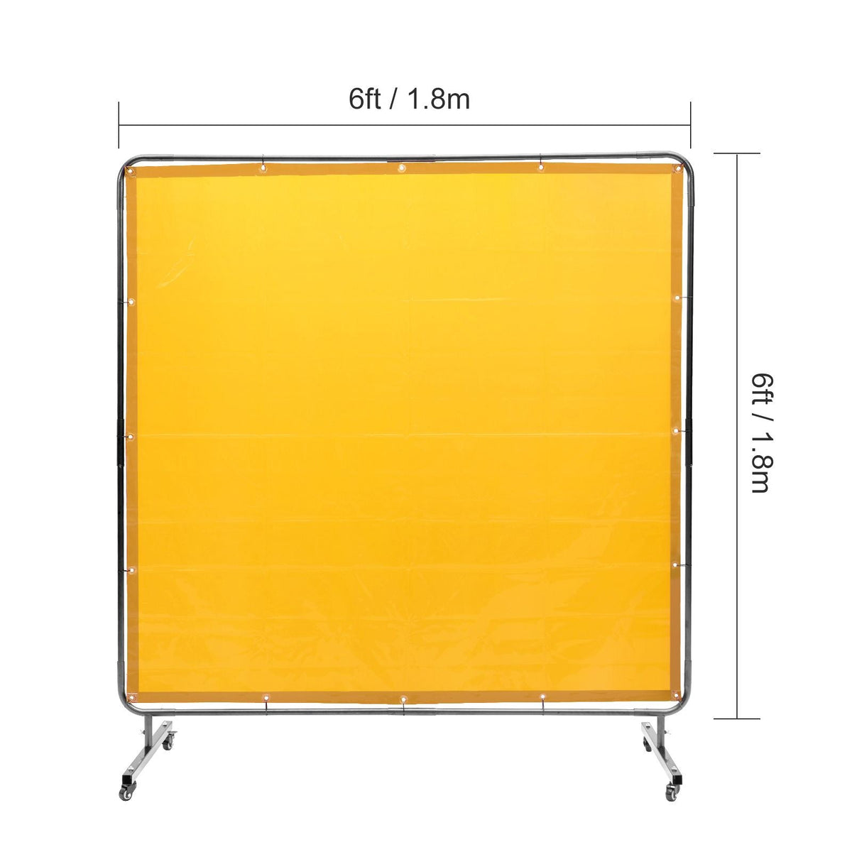 Welding Screen with Frame, 6' x 6' Welding Curtain Screen, Flame-Resistant Vinyl Welding Protection Screen on 4 Swivel Wheel (2 Lockable), Moveable & Professional for Workshop/Industrial, Yellow