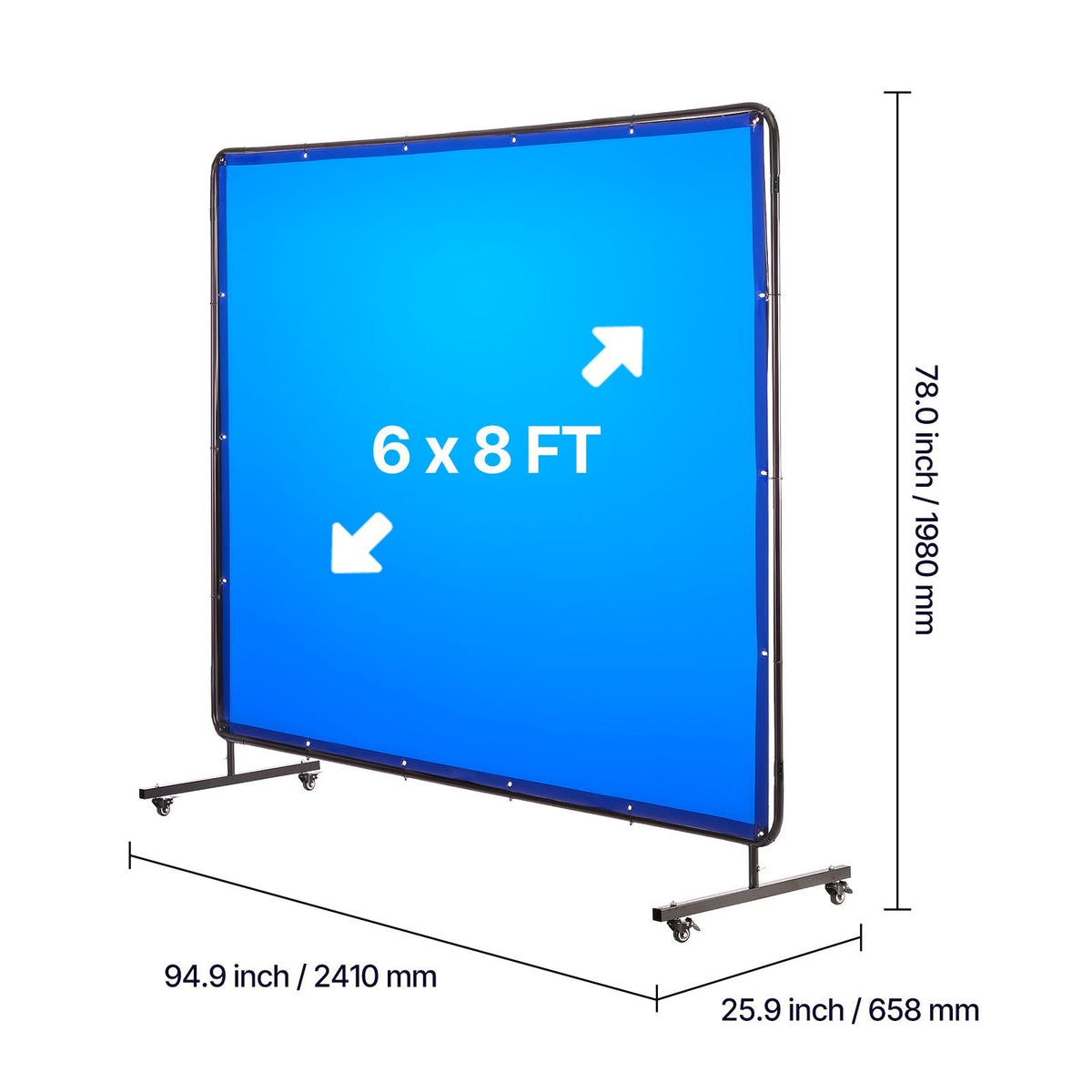 Welding Screen with Frame, 6 x 8 FT Welding Curtain Screen, Flame-Resistant Vinyl Safety Protection Screens with Lockable Swivel Wheels & 6-Level UV Protection for Workshop/Industrial Use, Blue
