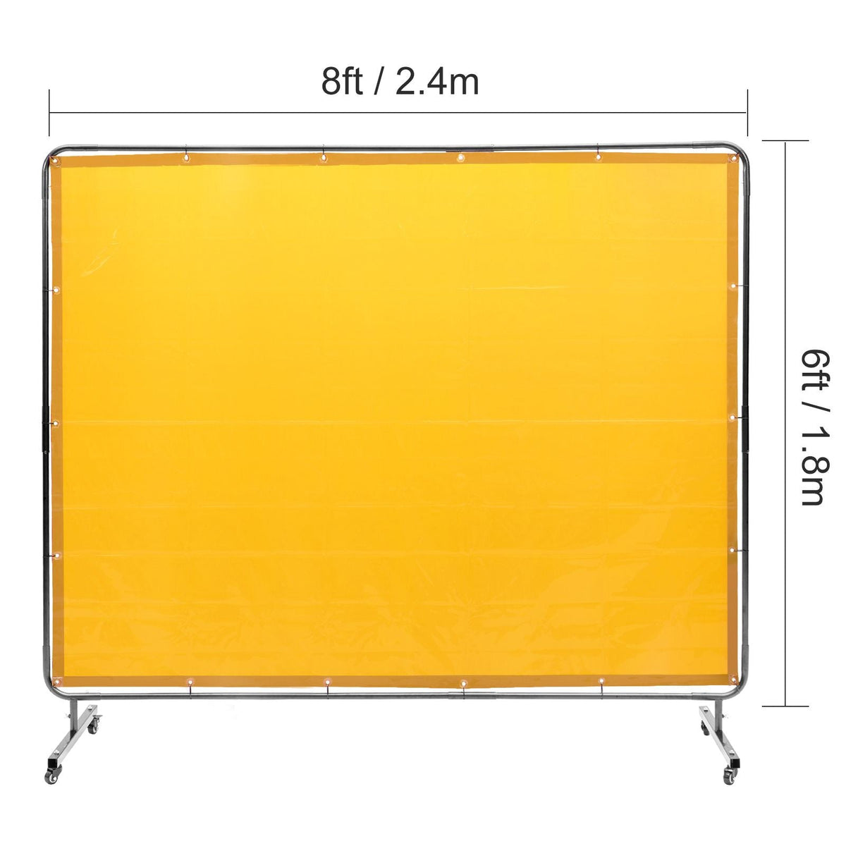 Welding Screen with Frame, 6' x 8' Welding Curtain Screen, Flame-Resistant Vinyl Welding Protection Screen on 4 Swivel Wheel (2 Lockable), Moveable & Professional for Workshop/Industrial, Yellow