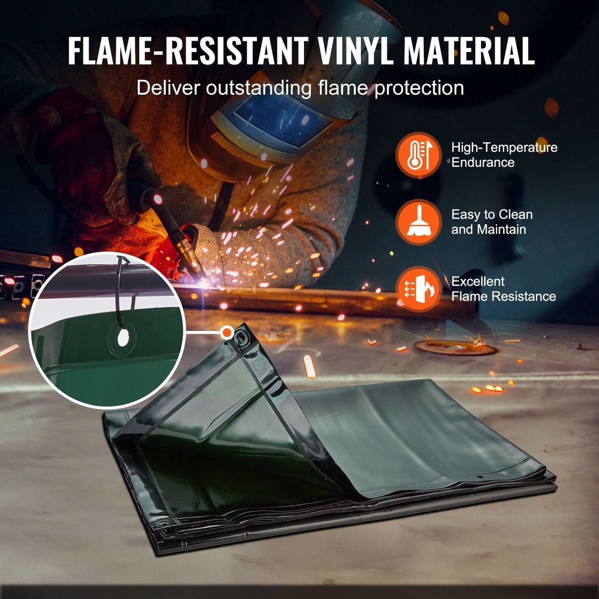 Welding Screen with Frame, 6' x 8' Welding Curtain Screen, Flame-Resistant Vinyl Welding Protection Screen on 4 Swivel Wheels (2 Lockable), Moveable & Professional for Workshop/Industrial, Green