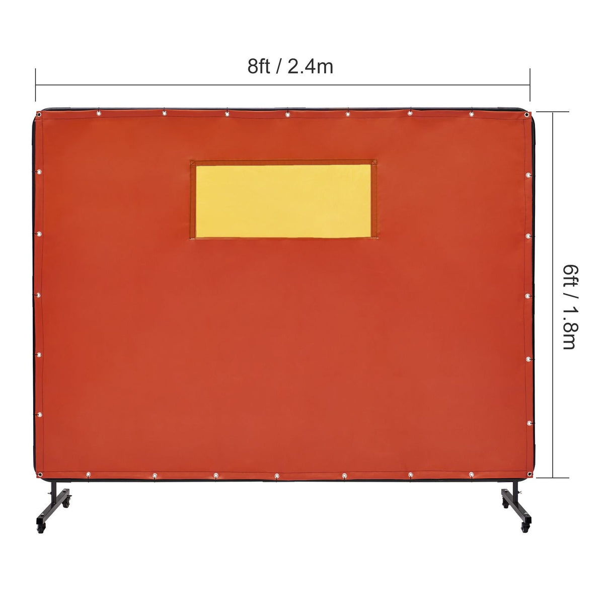 Welding Screen with Frame, 6' x 8' Welding Curtain Screens, Flame-Resistant Vinyl Welding Protection Screen with 4 Swivel Wheels (2 Lockable) & Transparent Window for Workshop/Industrial, Red