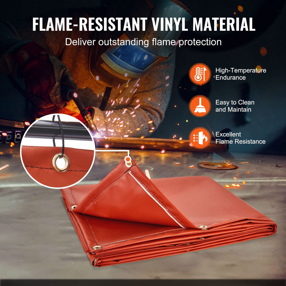Welding Screen with Frame, 6' x 8' Welding Curtain Screens, Flame-Resistant Vinyl Welding Protection Screen with 4 Swivel Wheels (2 Lockable) & Transparent Window for Workshop/Industrial, Red