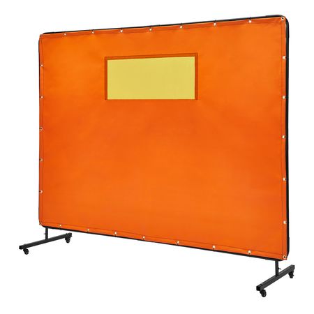 Welding Screen with Frame, 6' x 8' Welding Curtain Screens, Flame-Resistant Vinyl Welding Protection Screen with 4 Swivel Wheels (2 Lockable) & Transparent Window for Workshop/Industrial, Yellow