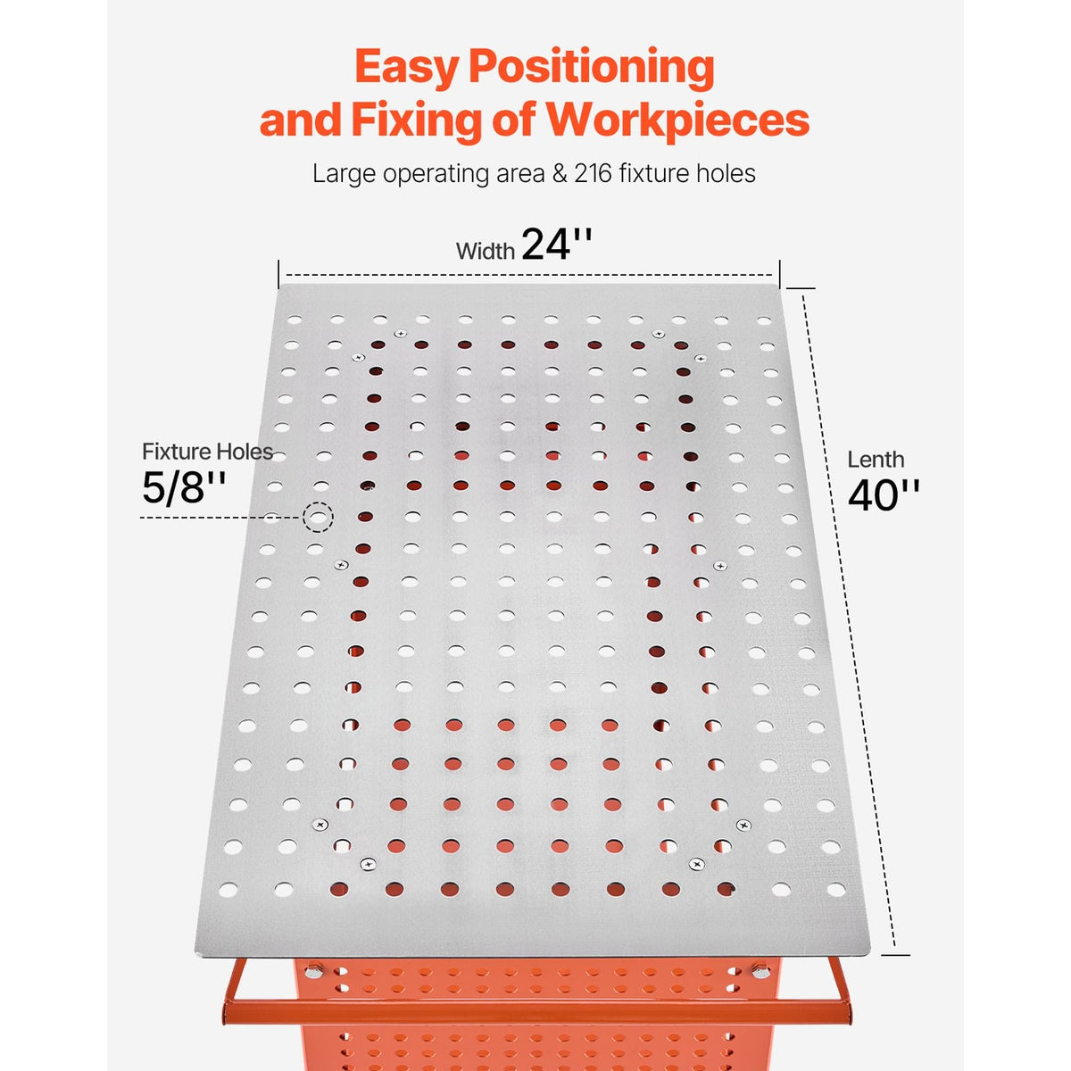 Welding Table, 40" x 24" Welding Workbench Table with 800LBS Static Weight Capacity, Movable Steel Work Bench with 4 Wheels (2 with Brake), Double-Layer Storage Board and 5/8-inch Fixture Holes