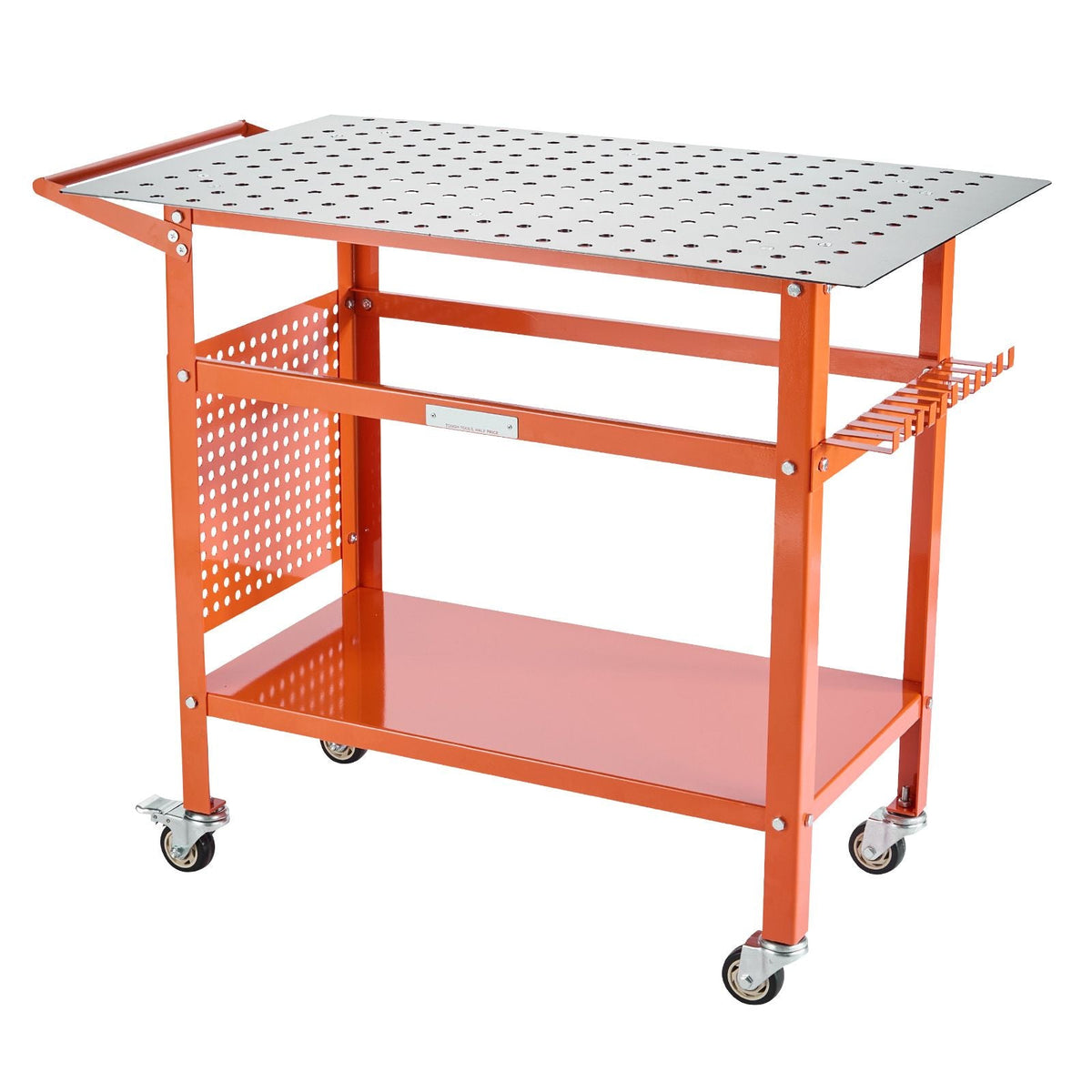 Welding Table, 40" x 24" Welding Workbench Table with 800LBS Static Weight Capacity, Movable Steel Work Bench with 4 Wheels (2 with Brake), Double-Layer Storage Board and 5/8-inch Fixture Holes