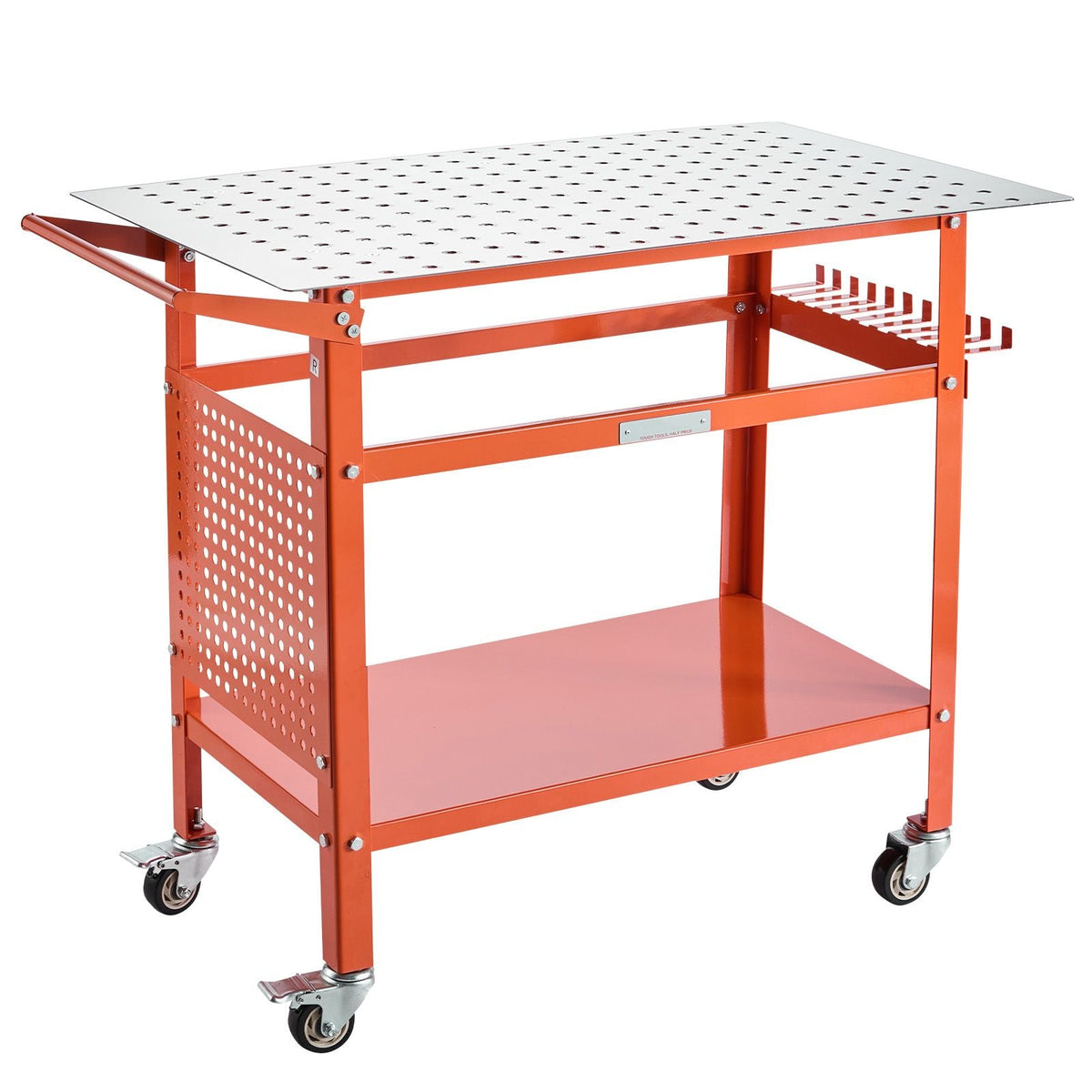 Welding Table, 40" x 24" Welding Workbench Table with 800LBS Static Weight Capacity, Movable Steel Work Bench with 4 Wheels (2 with Brake), Double-Layer Storage Board and 5/8-inch Fixture Holes