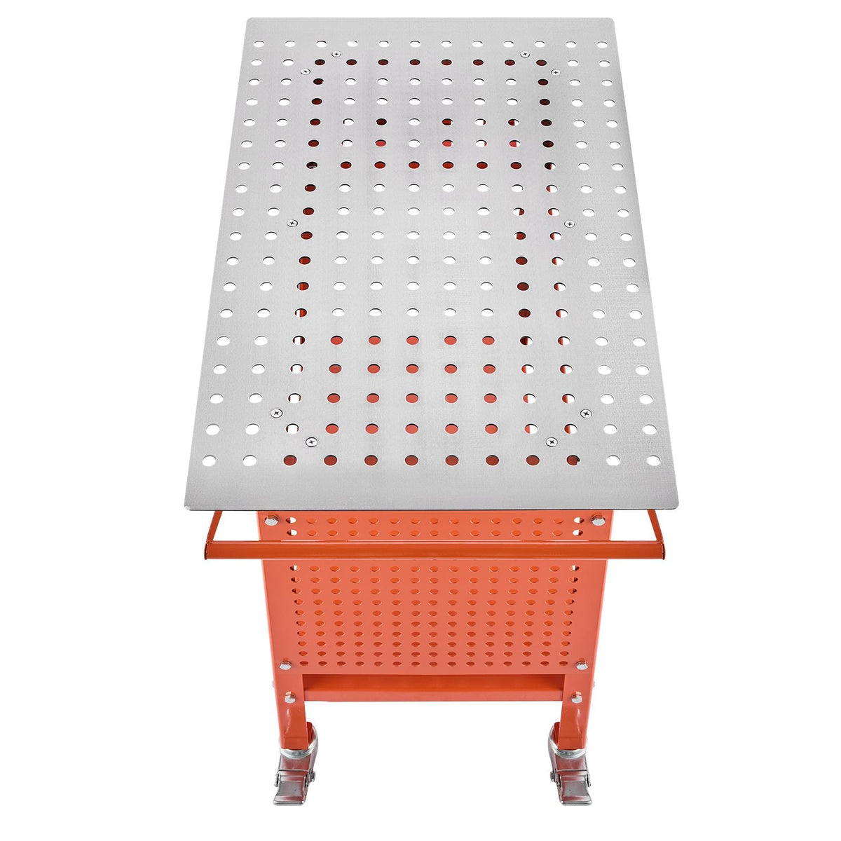 Welding Table, 40" x 24" Welding Workbench Table with 800LBS Static Weight Capacity, Movable Steel Work Bench with 4 Wheels (2 with Brake), Double-Layer Storage Board and 5/8-inch Fixture Holes