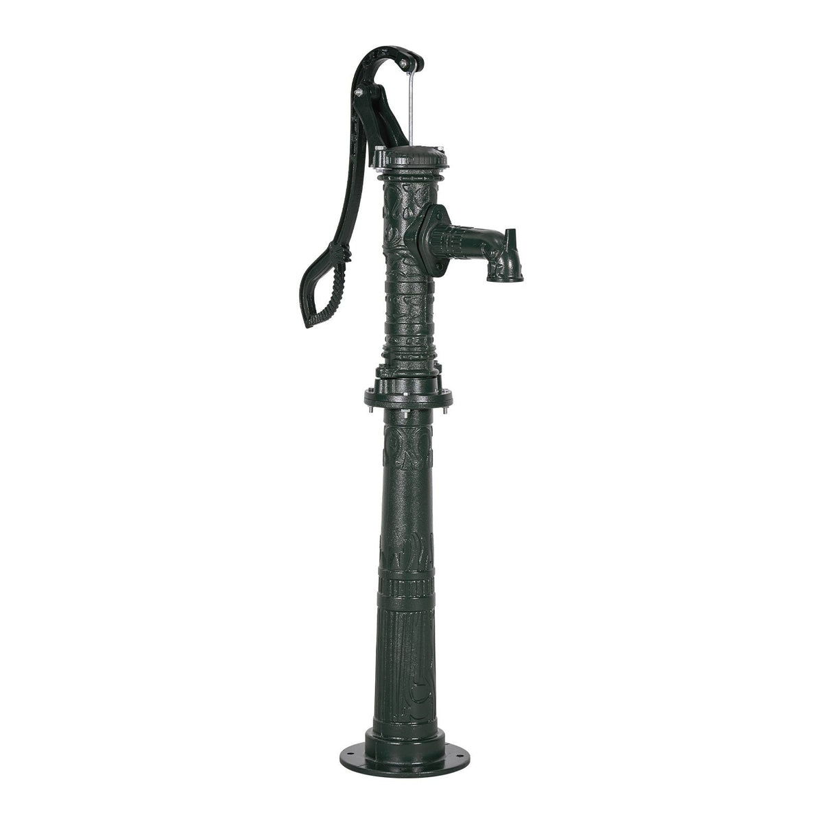 Well Hand Pitcher Pump, 20 ft Max Lift, Antique Cast Iron Manual Hand Water Pump with Heightening Base, NPT 1-1/4 in Connection, Easy Installation, for Outdoor Garden, Pond, Yard, Farm, Green