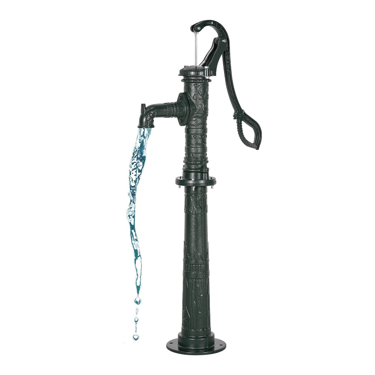 Well Hand Pitcher Pump, 20 ft Max Lift, Antique Cast Iron Manual Hand Water Pump with Heightening Base, NPT 1-1/4 in Connection, Easy Installation, for Outdoor Garden, Pond, Yard, Farm, Green